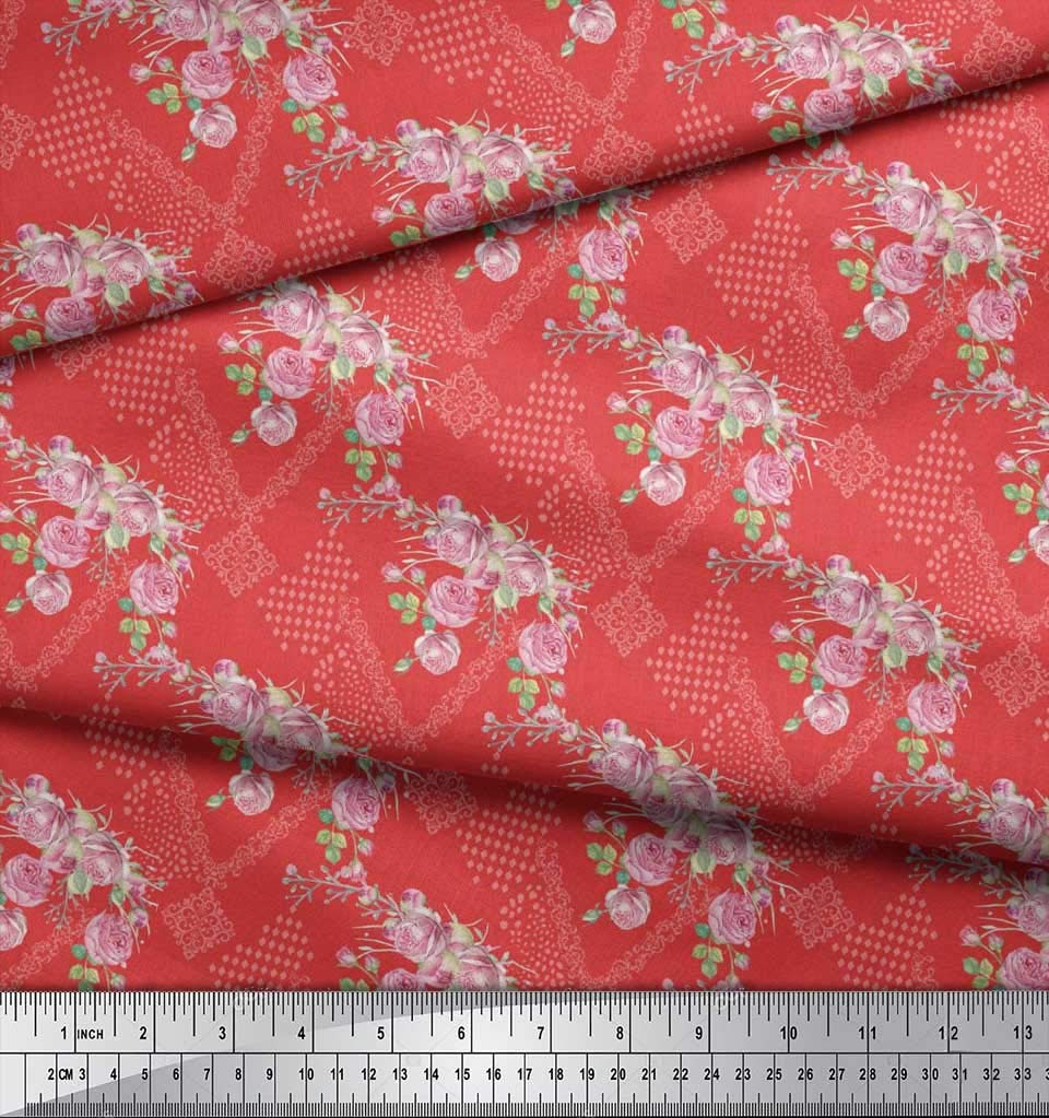 Soimoi Moss Georgette Orange Fabric by The Yard - 42 Inch Wide Damask & Rose Floral Printed Fabric for Dresses, Curtains & Home Decor | Elegant Crafting Material for DIY Sewing Projects