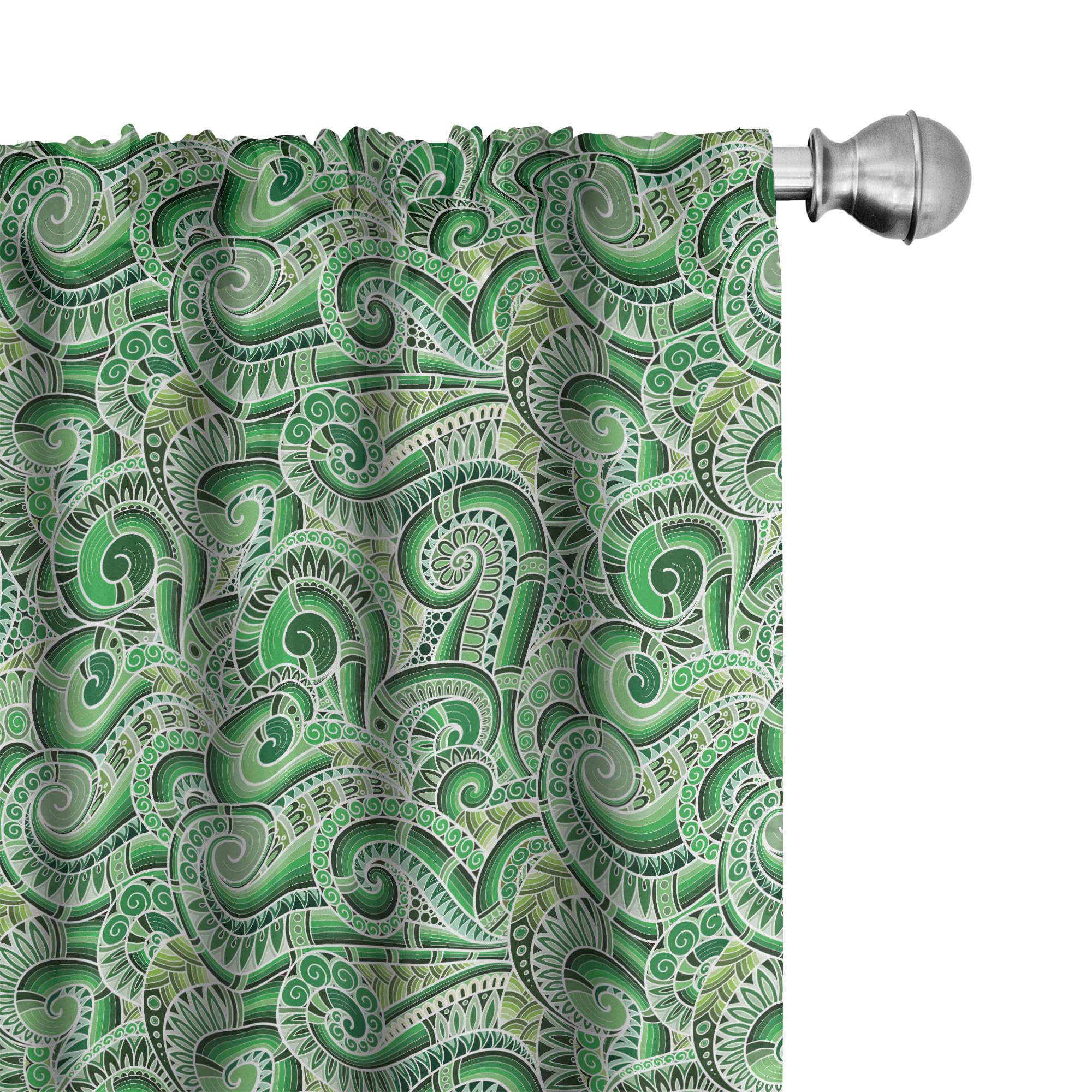 Ambesonne Floral Retro Curtains - Classic Swirl Design Black & Green Window Drapes - Lightweight 2-Panel Set with Rod Pocket (28