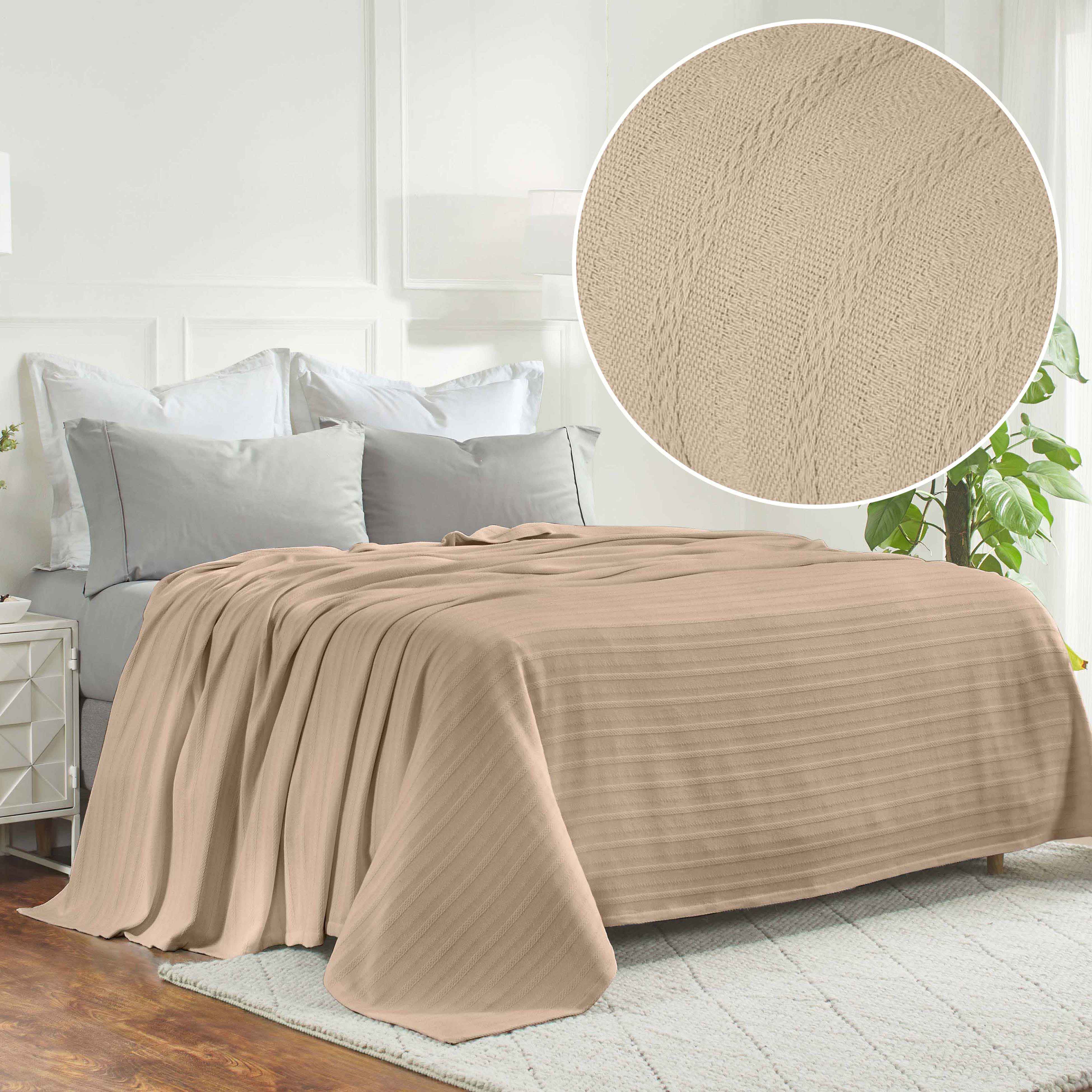 Soft Clara Cotton Textured Striped Lightweight Woven Blanket - Perfect for Sofa, Bed & Outdoor Picnics