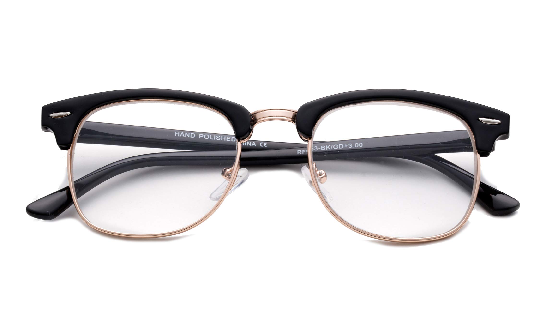 Vintage Reading Glasses for Men - Retro Horn Rimmed Half Frame with Case | Perfect for Reading & Fashion