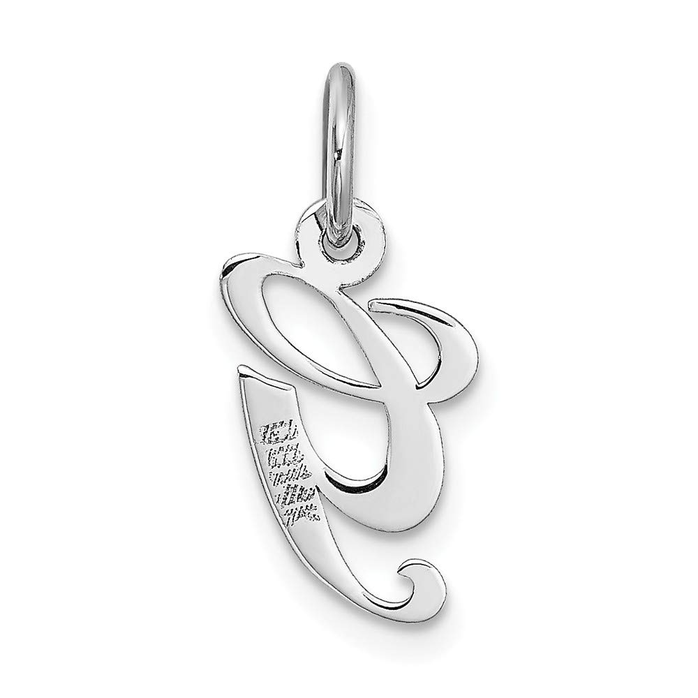 14K White Gold Initial Letter G Charm Pendant - 16mm Small Unique Script Alphabet Jewelry for Necklace, Gift & Personalization