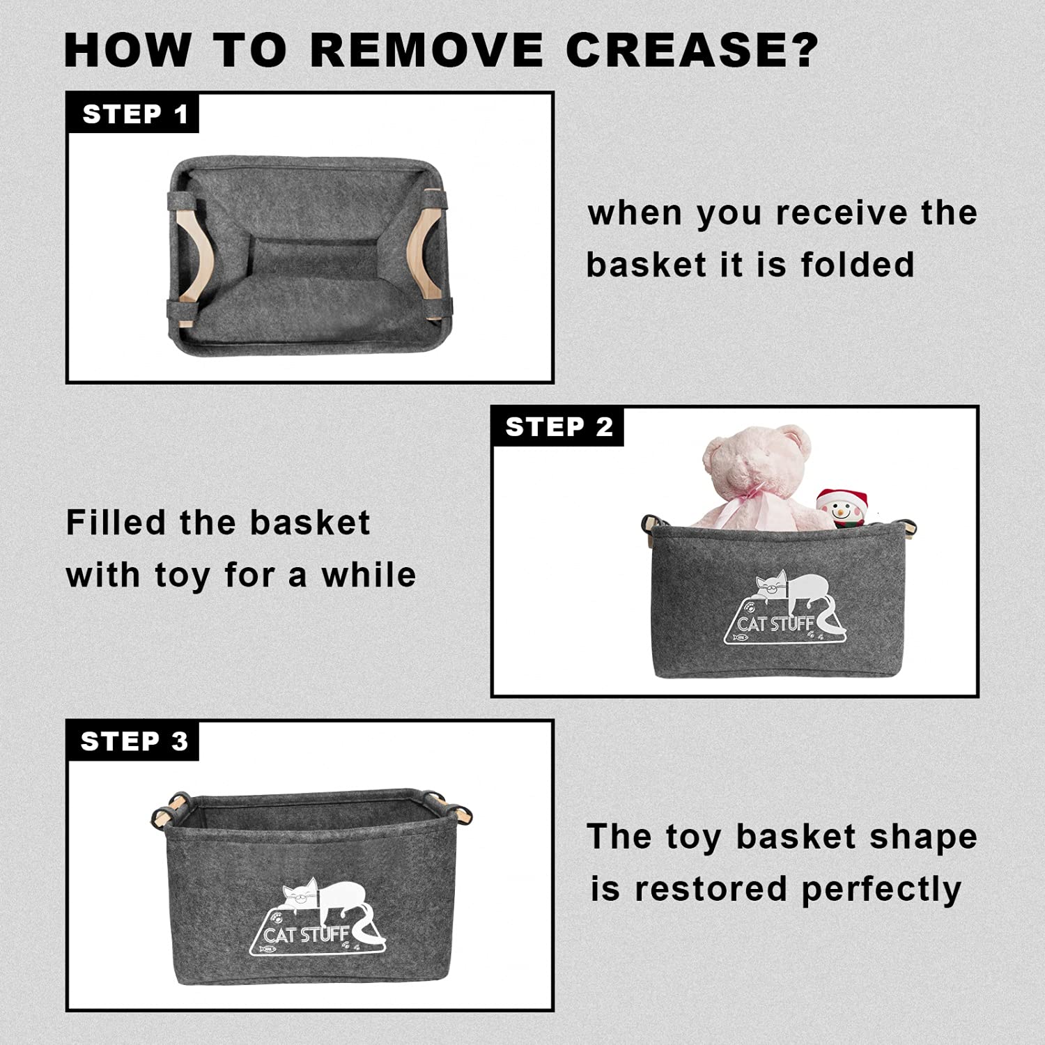 **Cat Toy Storage Basket with Handles - Felt Pet Toy Organizer Bin for Cat Accessories & Supplies - Perfect for Home, Living Room, or Bedroom Pet Toy Organization**