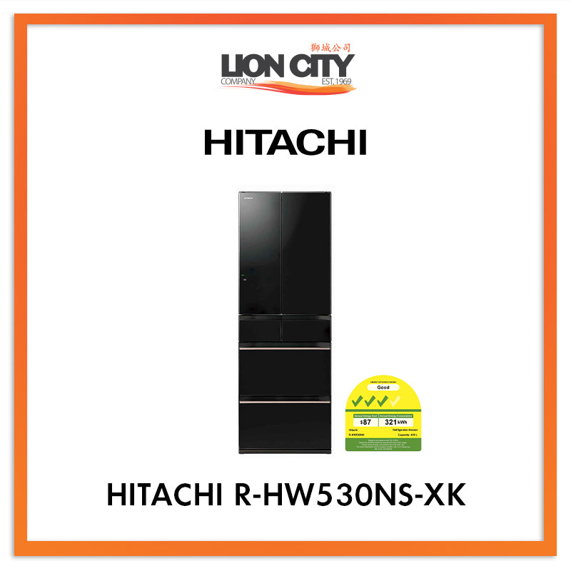 Hitachi 400L Multi Door Refrigerator FRIDGE R HW530NS XK - Japanese Made Energy Efficient Fridge for Home Kitchen & Restaurant Use