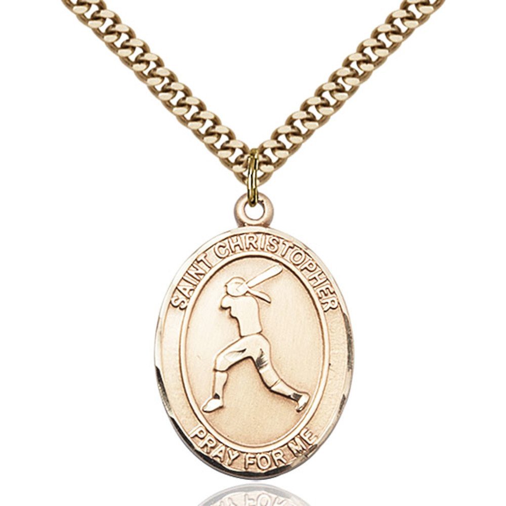 Bonyak Handcrafted 14K Yellow Gold-Filled St. Christopher Oval Medal Pendant - Religious Jewelry for Softball Players & Travel Protection