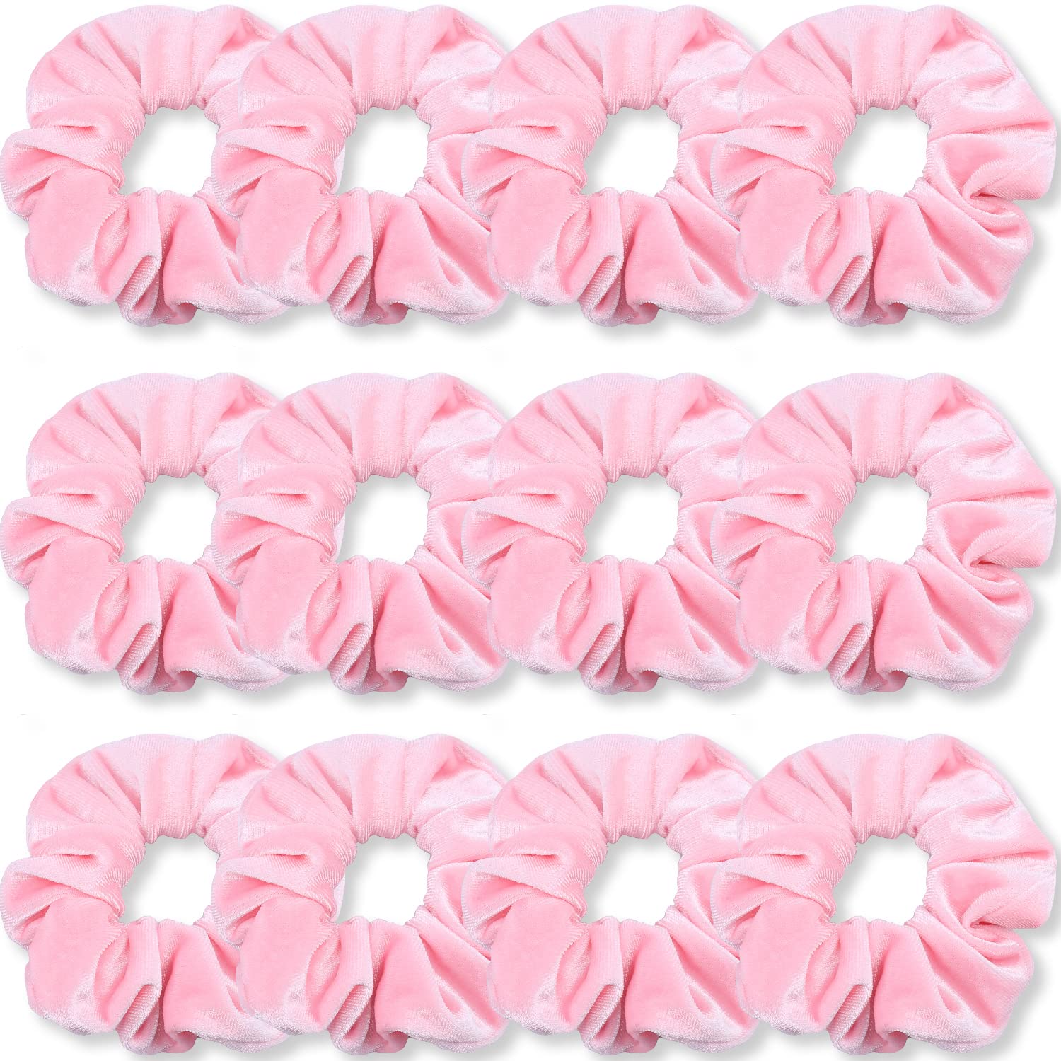 **IVARYSS Premium Velvet Soft Hair Scrunchies - 12 Pack, Thick Elastic Bands for Women & Girls, Solid Colors (Pink) - Perfect for Workouts, School, and Everyday Styling**