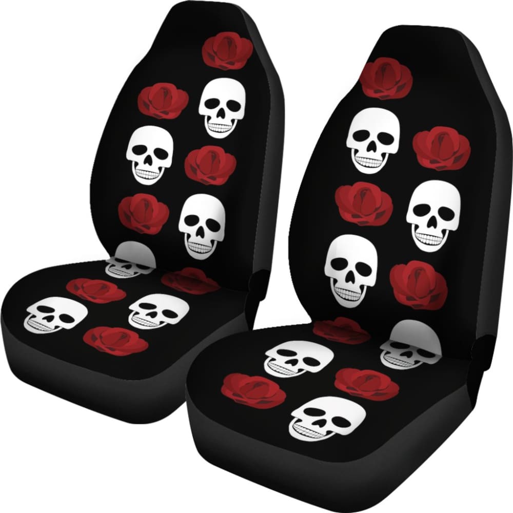 Black Skull and Rose Car Seat Covers for Cars & Trucks - Gothic Style Auto Accessories - Perfect for Halloween, Rock Fans & Custom Vehicle Decor