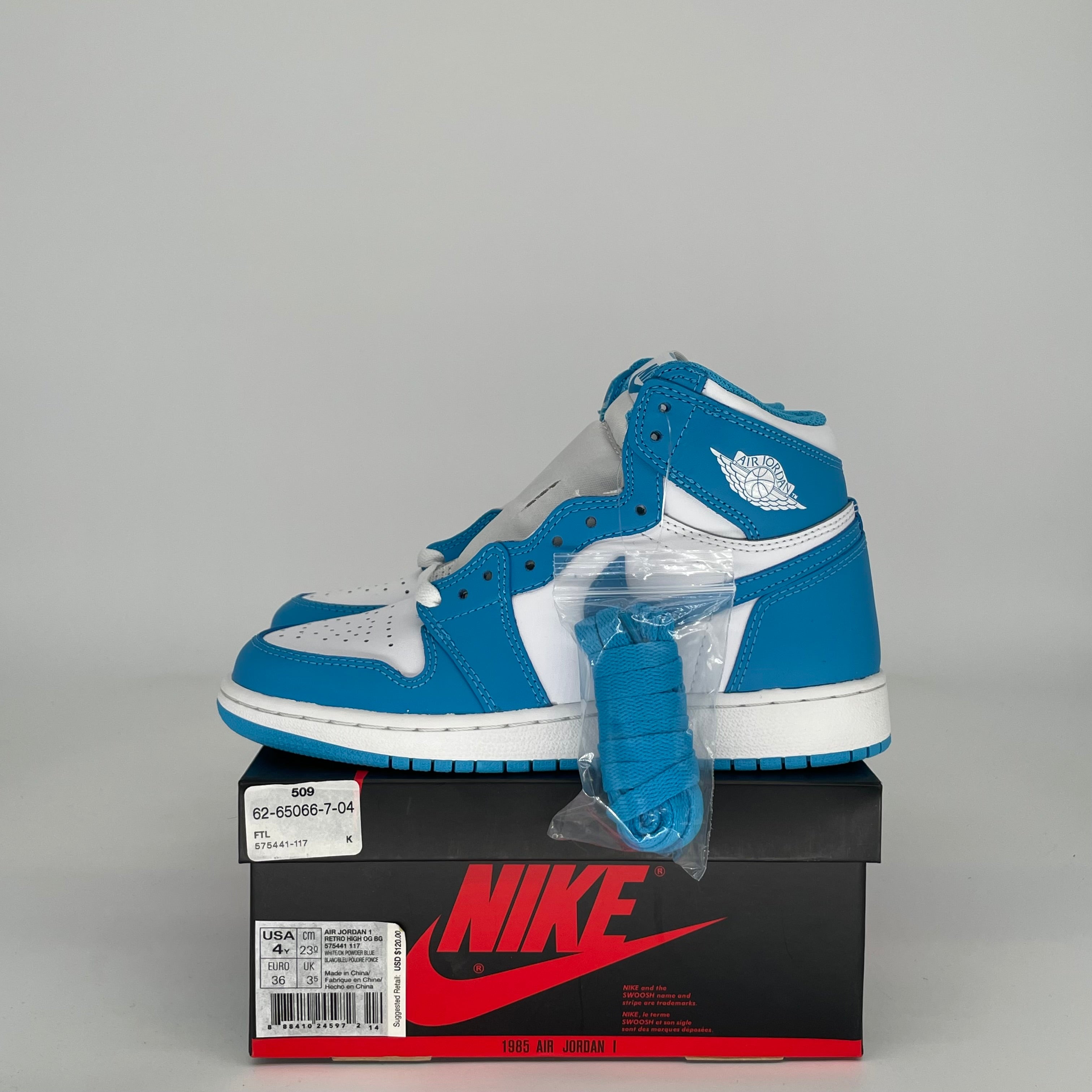 Authentic AIR JORDAN 1 UNC Sneakers - Size 4Y (575441-117) - Classic Blue & White Basketball Shoes for Kids - Perfect for School, Sports & Casual Wear