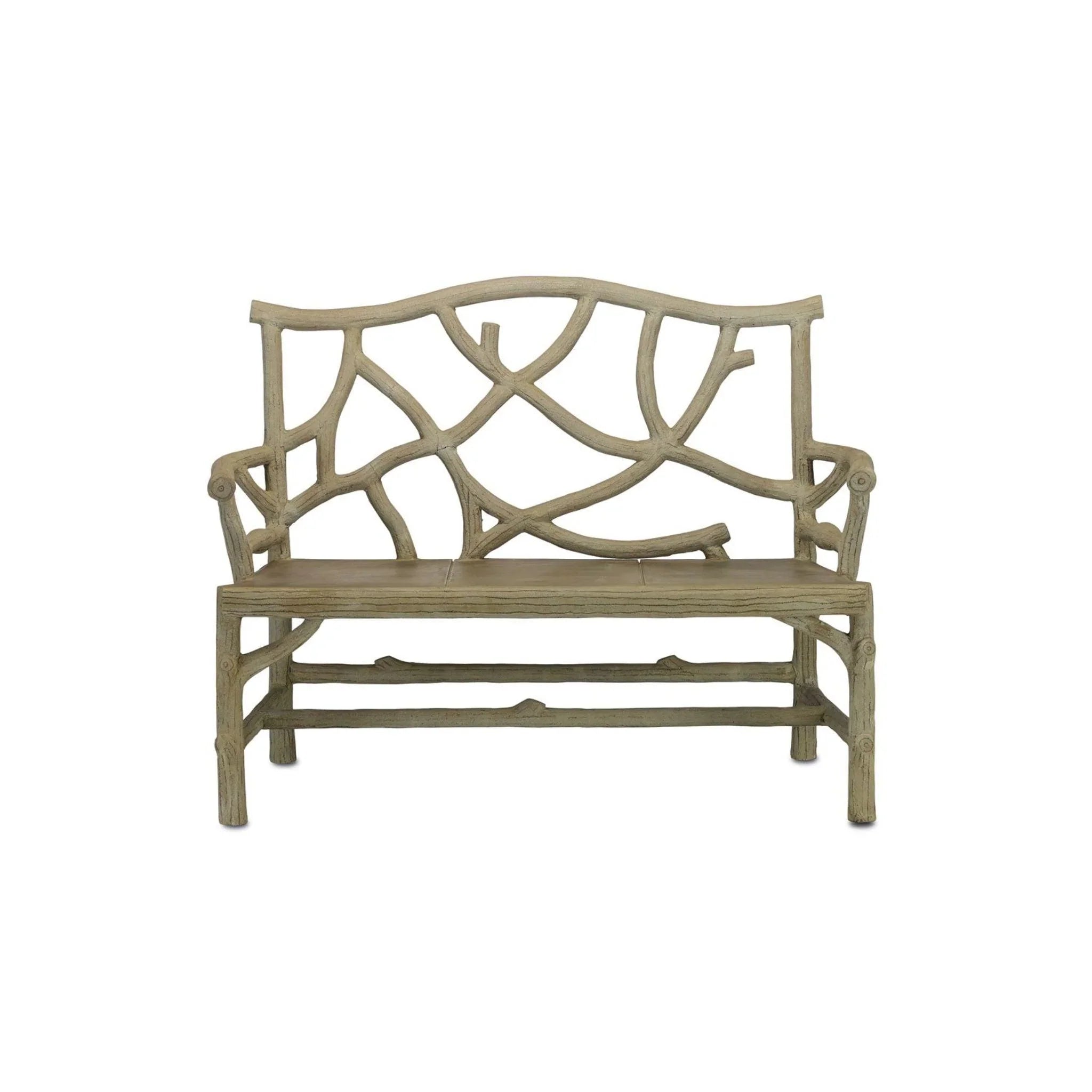 Concrete Tree Branch Design Outdoor Bench - Rustic Garden Seating for Patio, Lawn, and Backyard Decor
