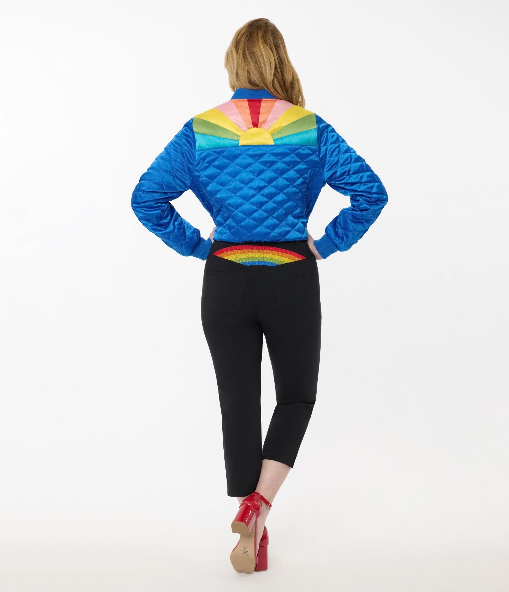 Vintage Black & Rainbow Rachelle Capri Pants - Retro High Waisted Women's Casual Pants for Summer, Travel & Boho Fashion Outfits
