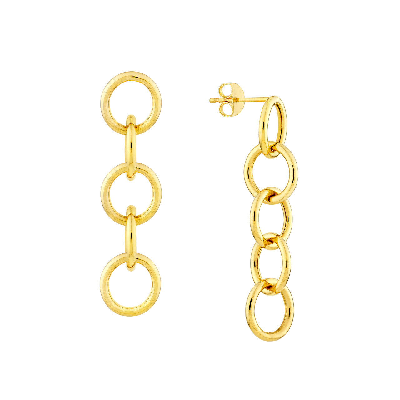14K Yellow Gold Round Link Endless Dangle Earrings for Women - Elegant & Timeless Jewelry for Parties, Weddings & Everyday Wear