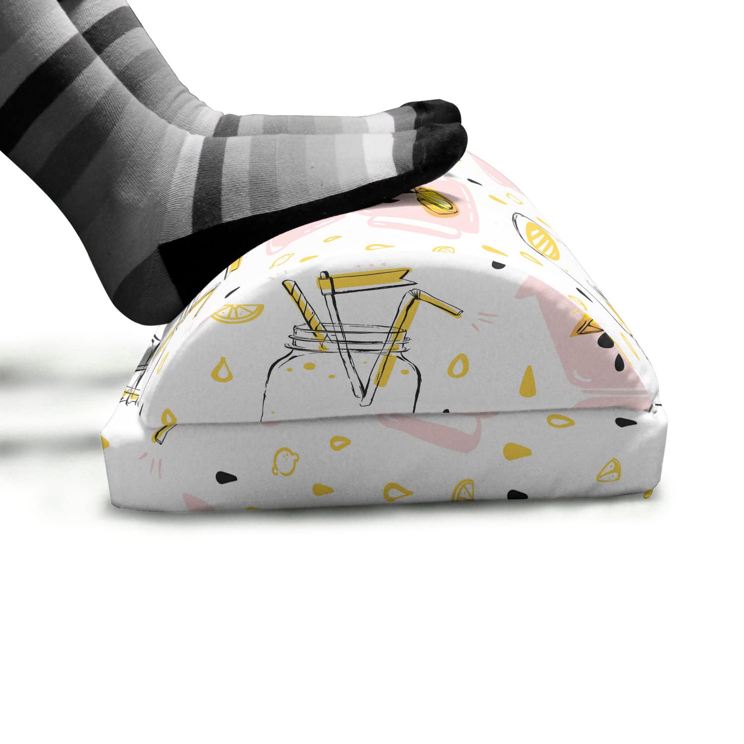 Ambesonne Summer Foot Rest - Adjustable Ergonomic Memory Foam Leg Support with Non-Slip Backing, Abstract Lemonade Glass & Lemon Slices Design - Perfect for Office, Home & Relaxation