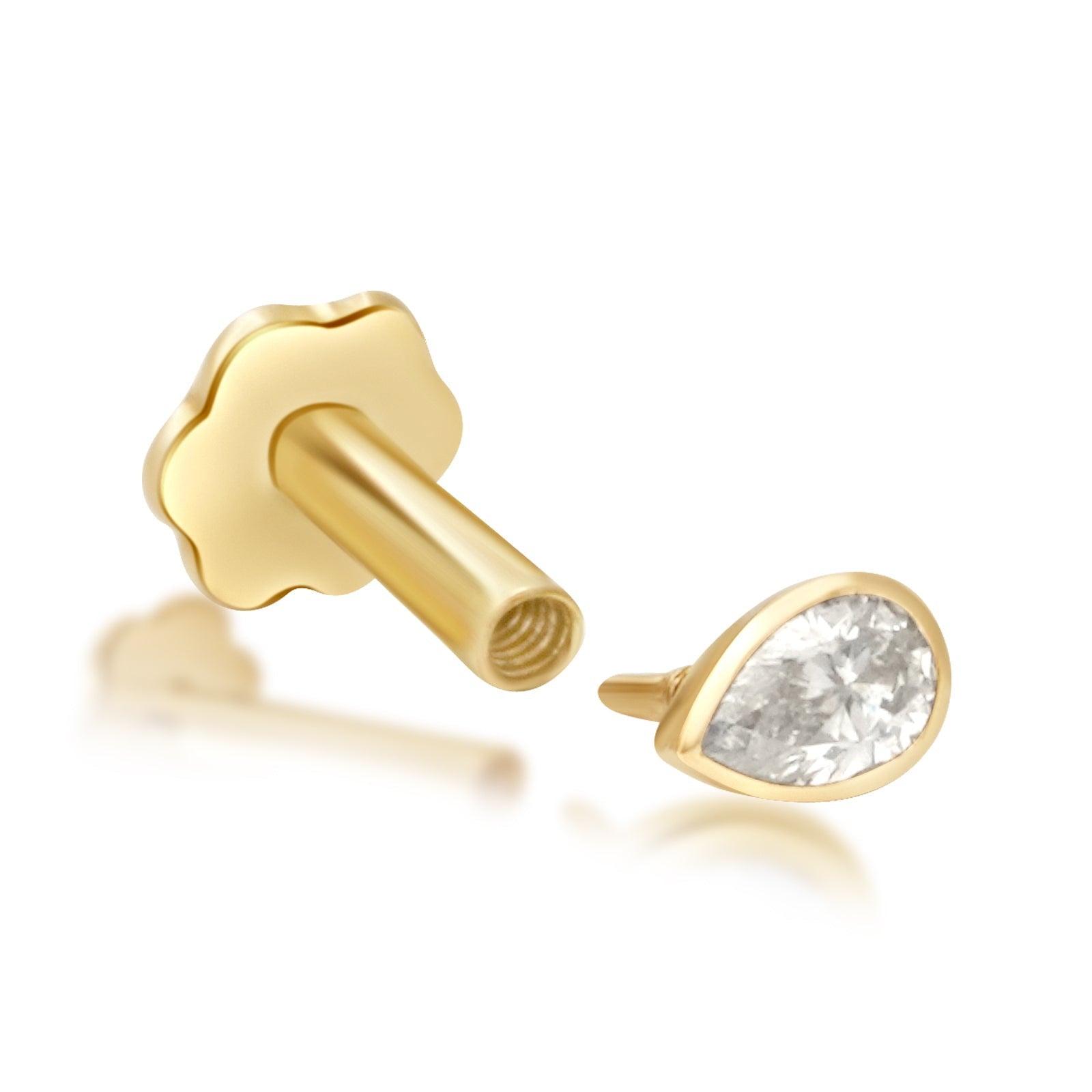 14K Yellow Gold Pear Diamond Stud Earrings - Bezel Set Flat Back for Comfort - Perfect for Everyday Wear, Gifts & Special Occasions