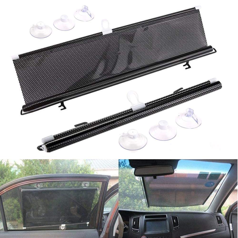 Universal Retractable Car Window Sunshade Roller - Blocks UV Rays & Heat for Side Windows - Fits Most Cars, Trucks, SUVs, Vans & RVs (2 Pack) - Perfect for Road Trips, Parking & Baby Protection