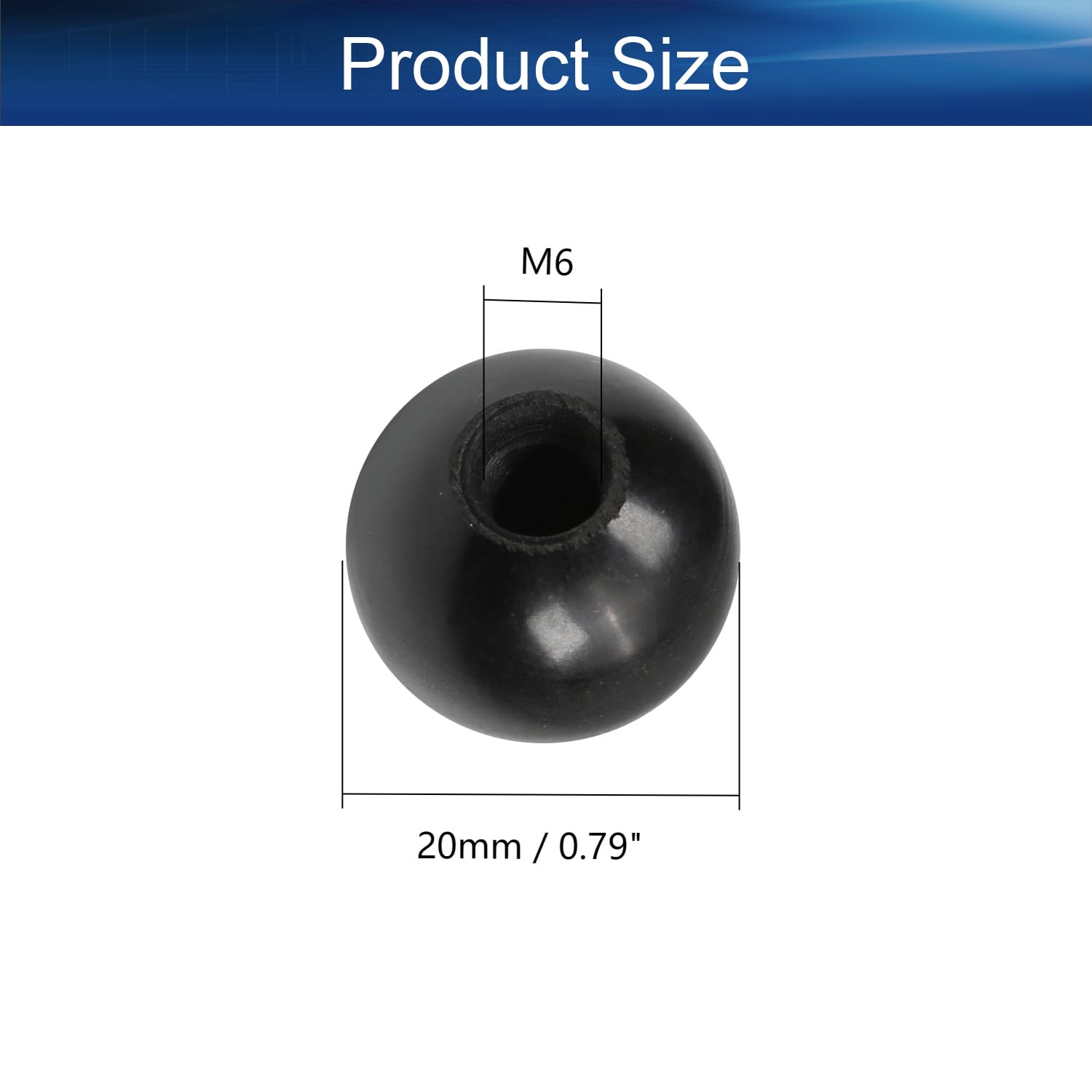 Bettomshin 4Pcs Black Bakelite Ball Knob - M6 Female Thread, 20mm Diameter Smooth Spherical Handle - No Twist Design for Lawn Mowers, Exercise Equipment & Industrial Machinery (Perfect for Control Panels, Gym Machines & Workshop Tools)