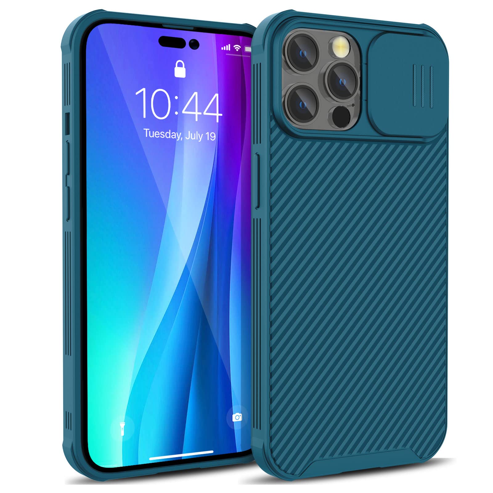 CloudValley iPhone 14 Pro Max Case with Camera Cover - Slim Shockproof Protective Soft Bumper Case with Slide Lens Protection for 6.7 Inch (Blue) | Perfect for Outdoor Activities, Travel & Daily Protection