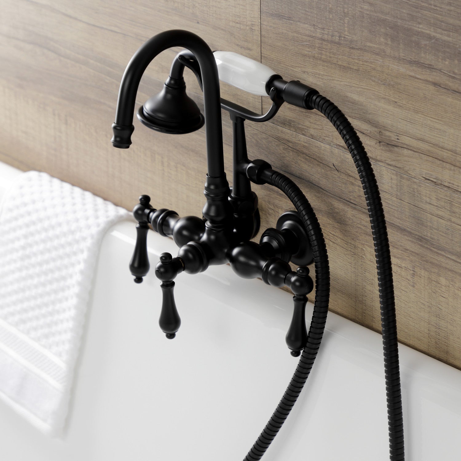Vintage Matte Black Clawfoot Tub Faucet with Hand Shower - 3-Handle Wall Mount Bathroom Fixture for Antique & Classic Style Bathrooms