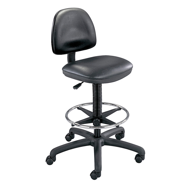 Black Precision Vinyl Extended Height Chair with Foot Ring - Adjustable Stool for Bar, Kitchen, Salon & Industrial Workspaces