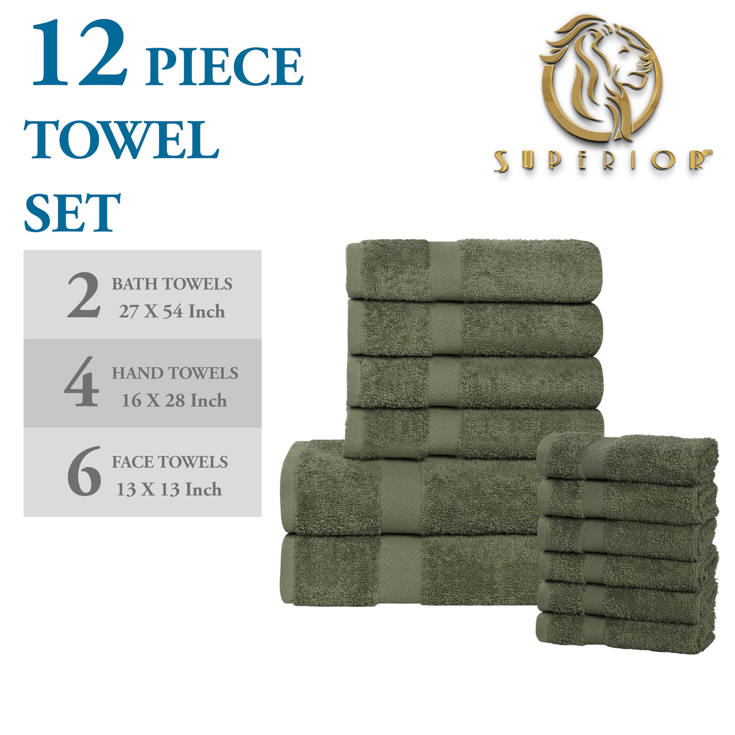 Premium 12-Piece Cotton Towel Set - 6 Face Towels, 4 Hand Towels & 2 Bath Towels | Ultra Absorbent, Quick Dry | Franklin Collection in Forest Green | Perfect for Home, Bathroom & Guest Essentials | Ideal for Spa Days, Gym & Luxury Bathing Experience