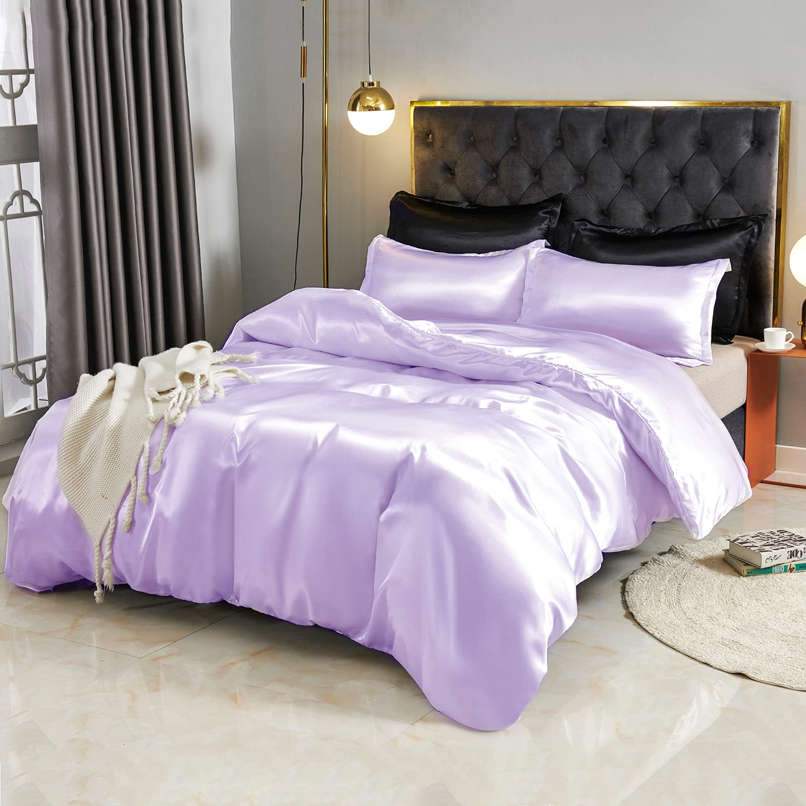 HOdo Home Satin Duvet Cover Queen Size - 3 Piece Silk-Like Comforter Cover Set, Ultra Soft & Breathable Bedding with Zipper Closure & Corner Ties - Perfect for Luxury Bedrooms, Guest Rooms, and Hotel Style Decor