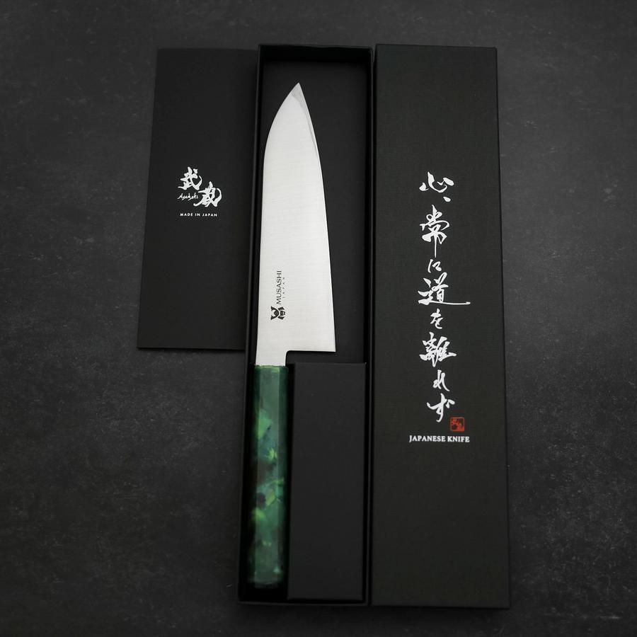 Premium Santoku Knife 180mm - AUS 8 Stainless Steel Blade with Polished Ocean Green Handle - Perfect for Sushi, Vegetables & Meat Cutting - Professional Japanese Kitchen Knife for Chefs & Home Cooks