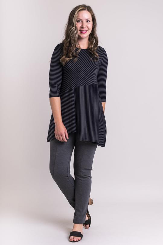 Charming Black and Grey Striped Bamboo Tunic Top for Women - Soft & Comfortable Summer Blouse for Casual Wear, Office, and Outings