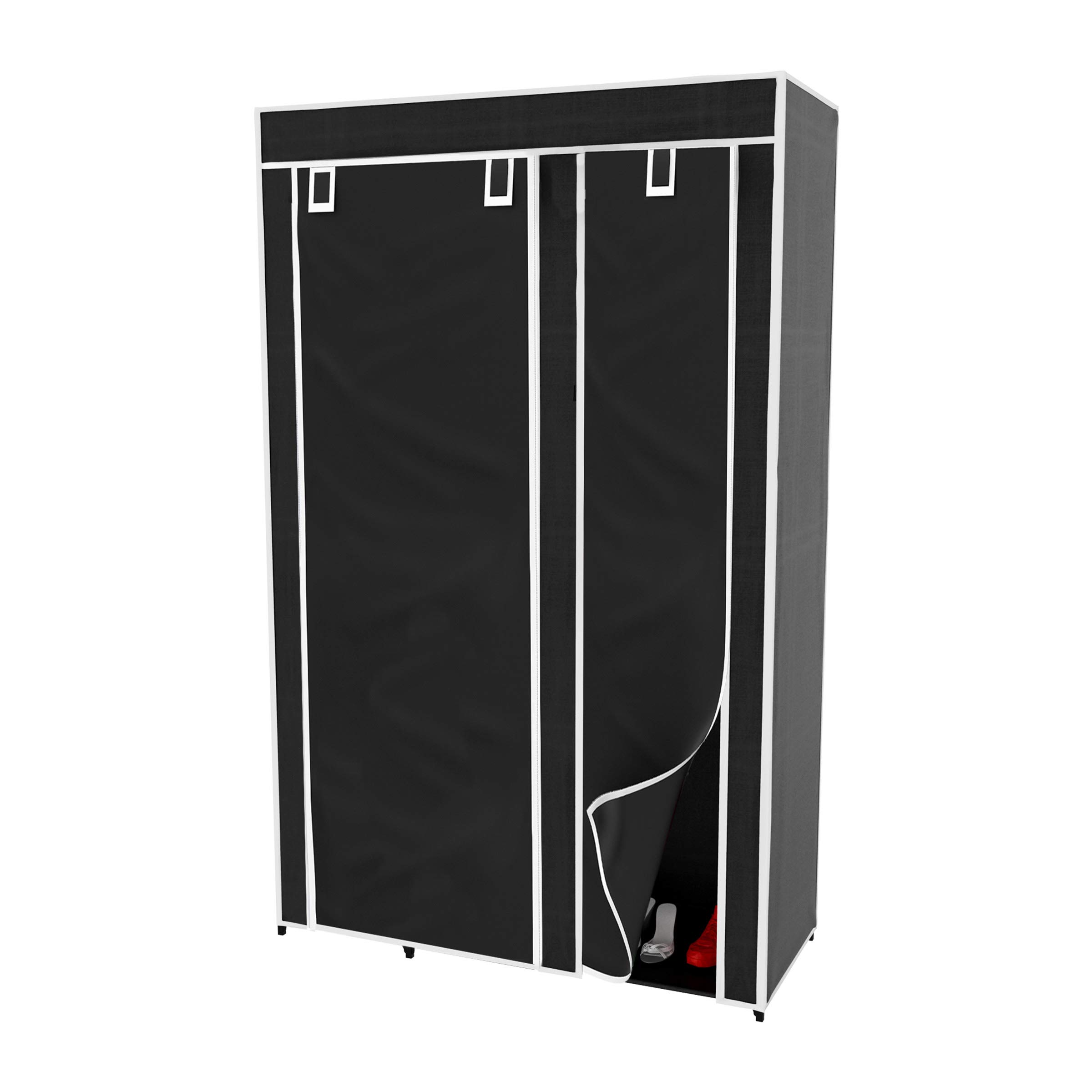 Lavish Home Portable Closet - Freestanding Covered Garment Rack Wardrobe with 5 Shelves & Dust Cover, Metal Frame Clothes Hanger Organizer for Bedroom, Closet, Dorm (Black) - Perfect for Small Spaces & Seasonal Storage