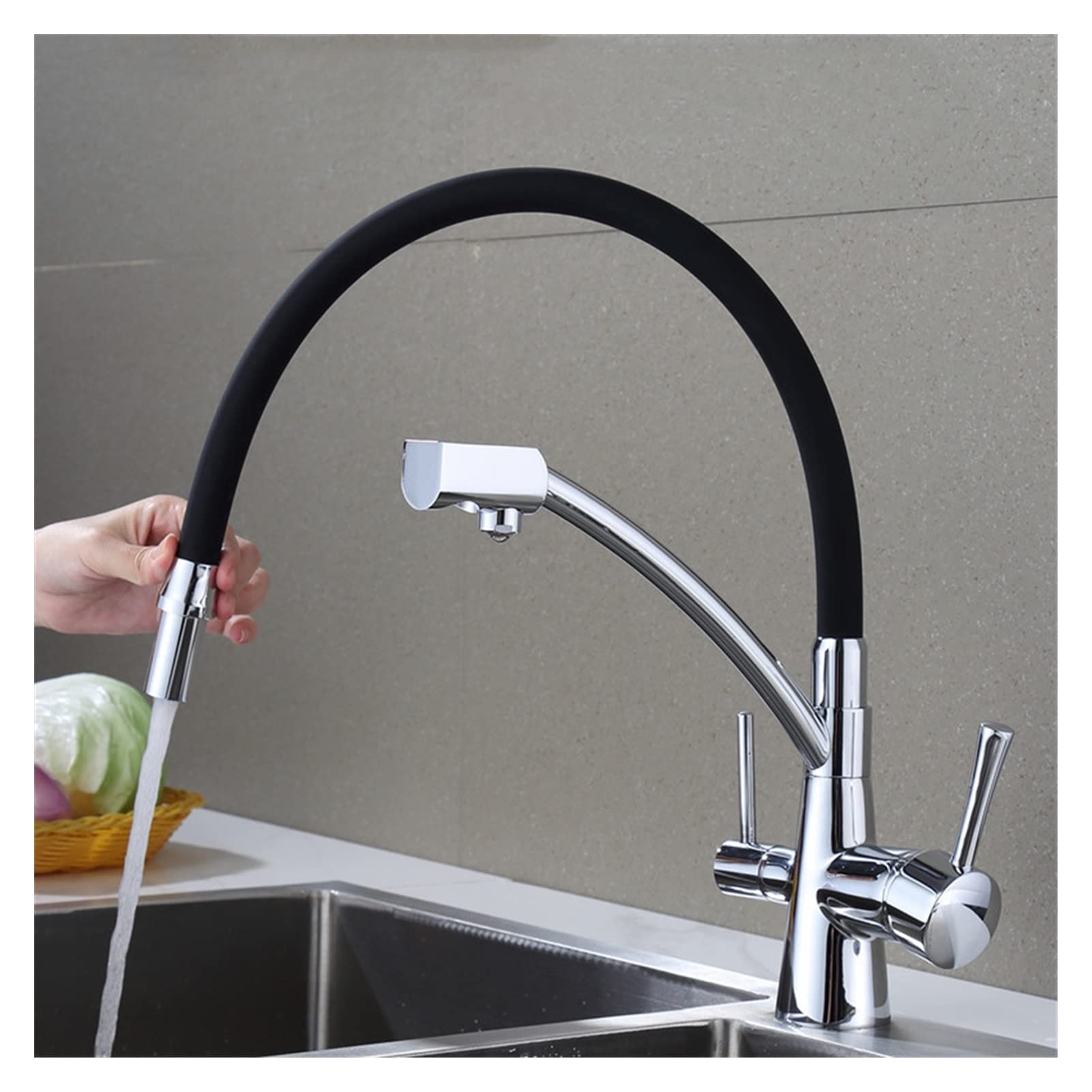 360° Swivel Deck Mount Pot Filler Faucet - Dual Spout Hot & Cold Water Kitchen Sink Faucet for Stove and Cooking Area - Perfect for Filling Large Pots While Cooking
