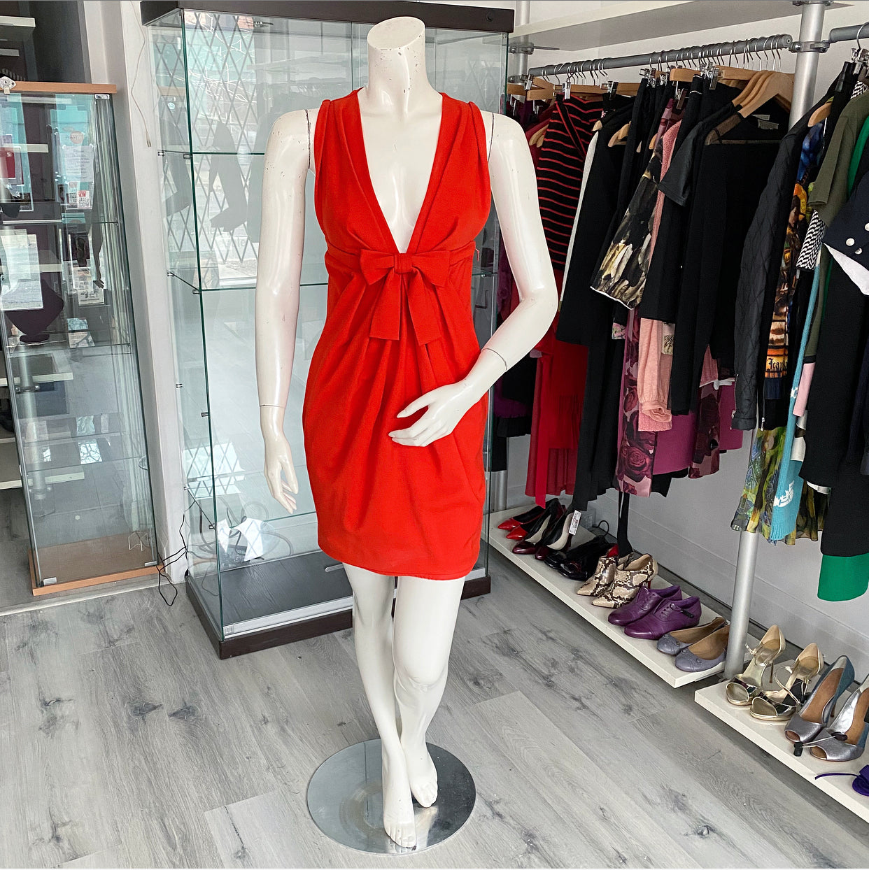 D Squared Women's Tomato Red Bow Front Mini Cocktail Dress - XS | Elegant Party Wear for Night Out, Date Night & Special Occasions