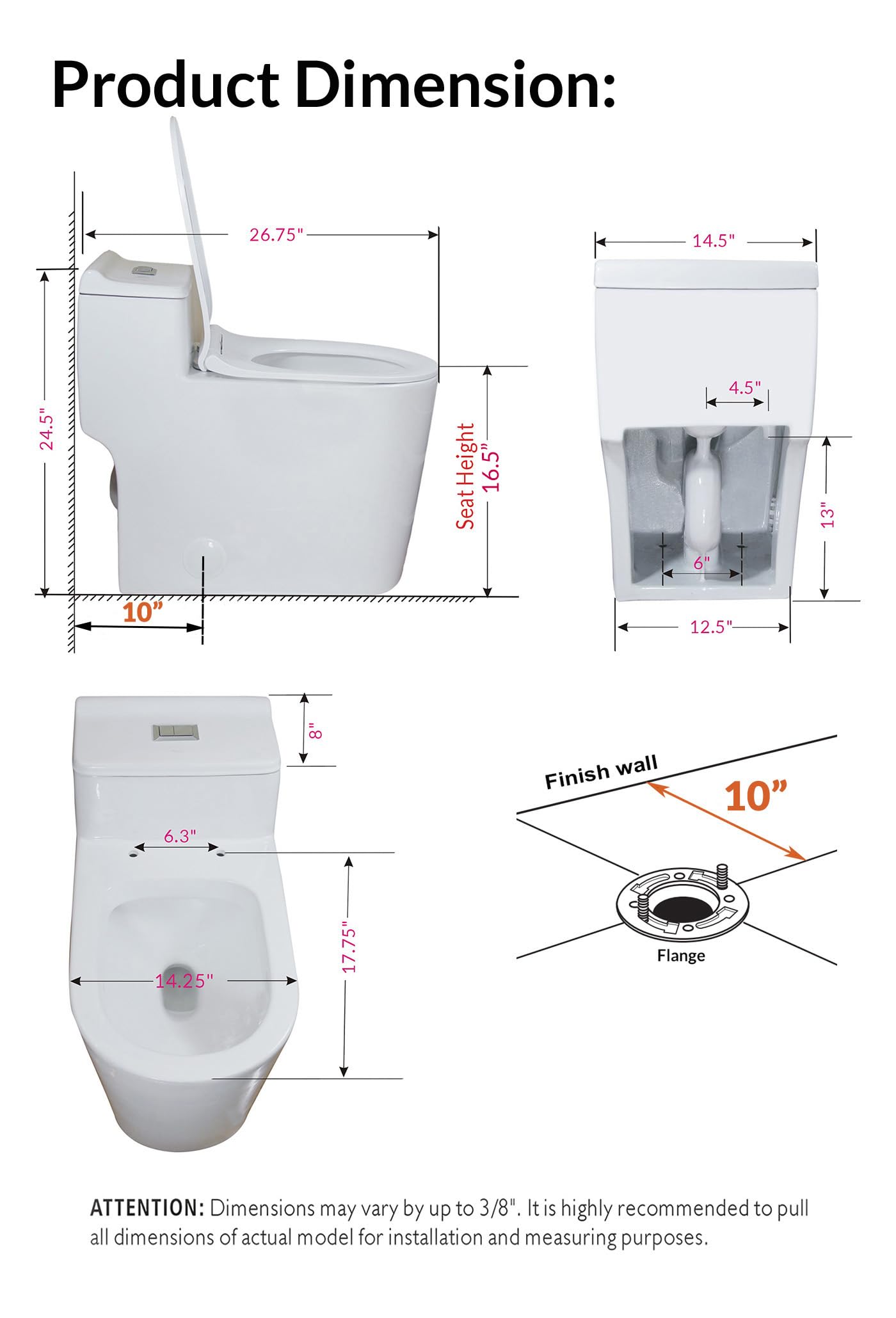 WinZo WZ5080S White One Piece Toilet - Dual Flush, Elongated Bowl, Comfort Height, 10