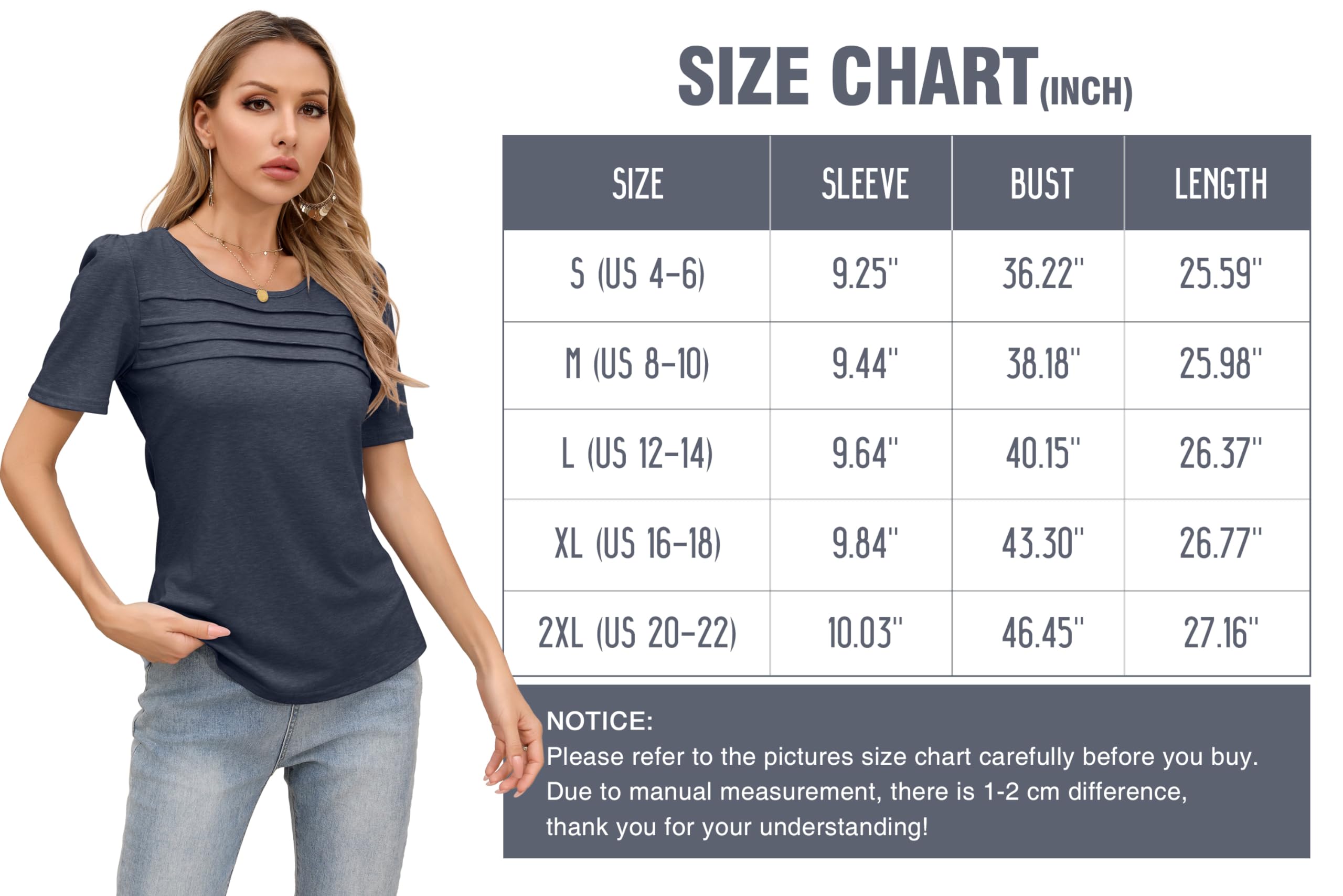 HIYIYEZI Women's Summer Tops - Short Sleeve Crew Neck T-Shirts with Puff Sleeves | Casual Blouse for Beach, Vacation & Everyday Wear