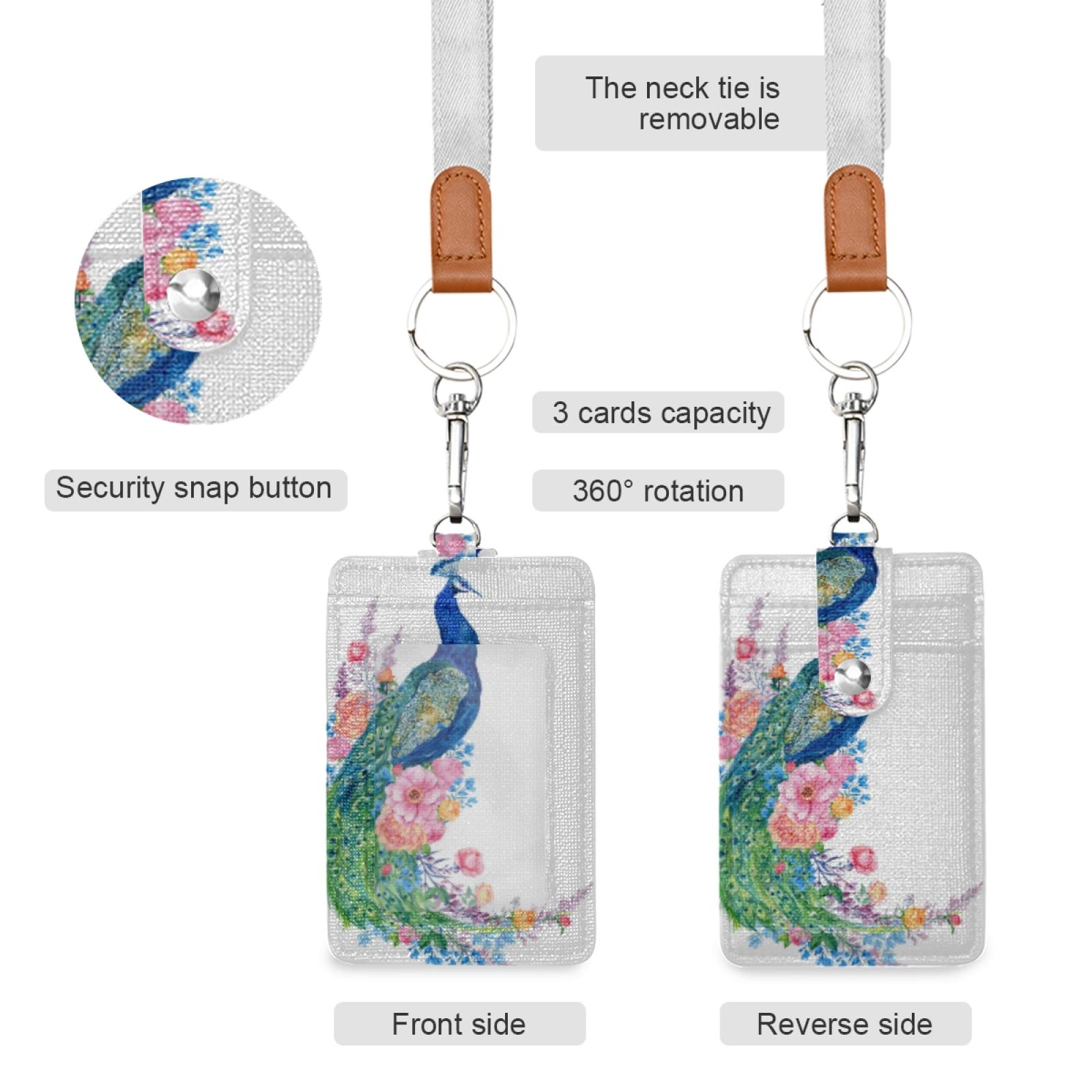 Colorful Peacock ID Badge Holder with Lanyard - Office & School Staff Use