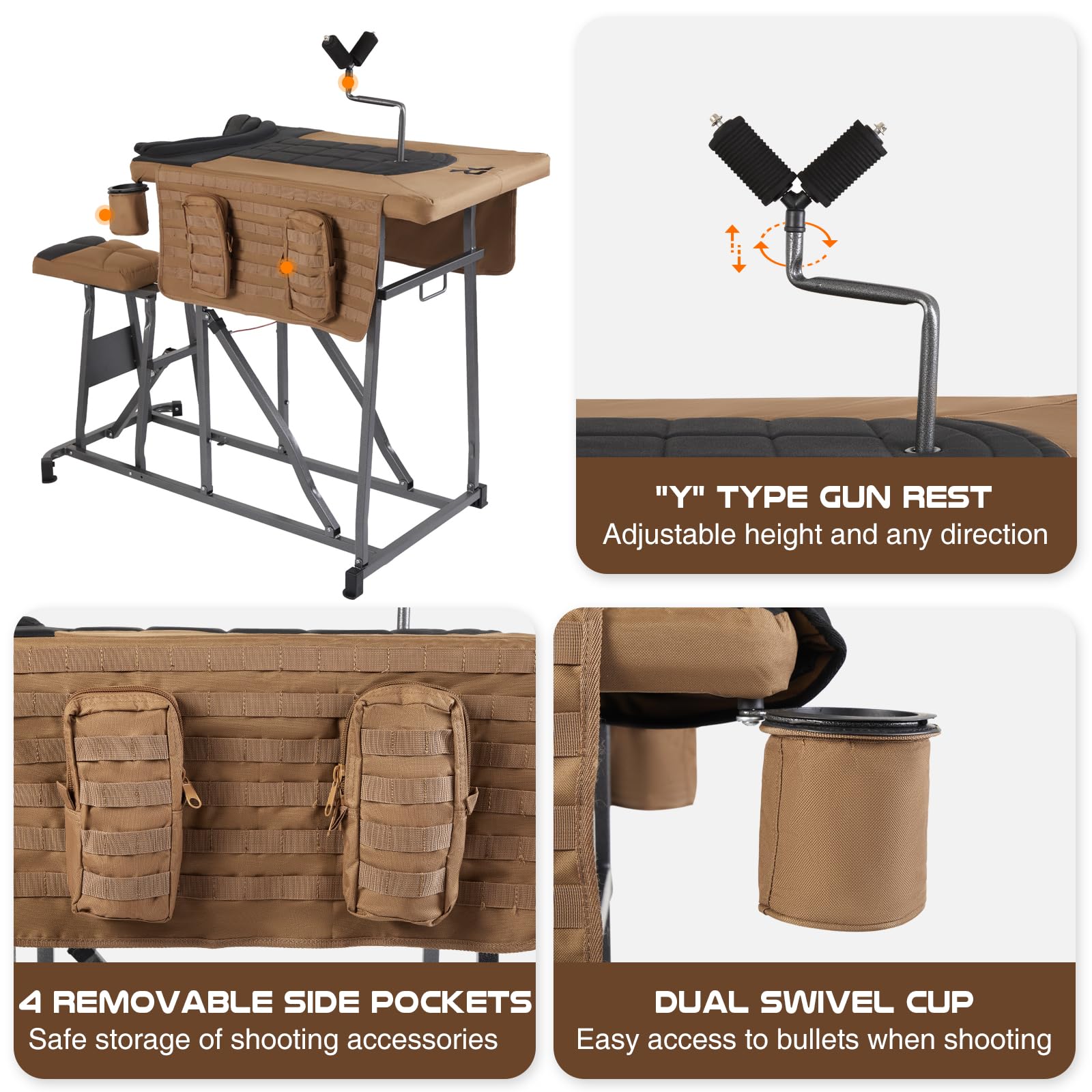 TR Magnum Precision Portable Shooting Bench Seat with Adjustable Table, Gun Rest, Shot Bag & Front Rest - Heavy Duty Steel Frame, Brown, Extra Large - Perfect for Hunting, Target Practice & Outdoor Shooting Ranges
