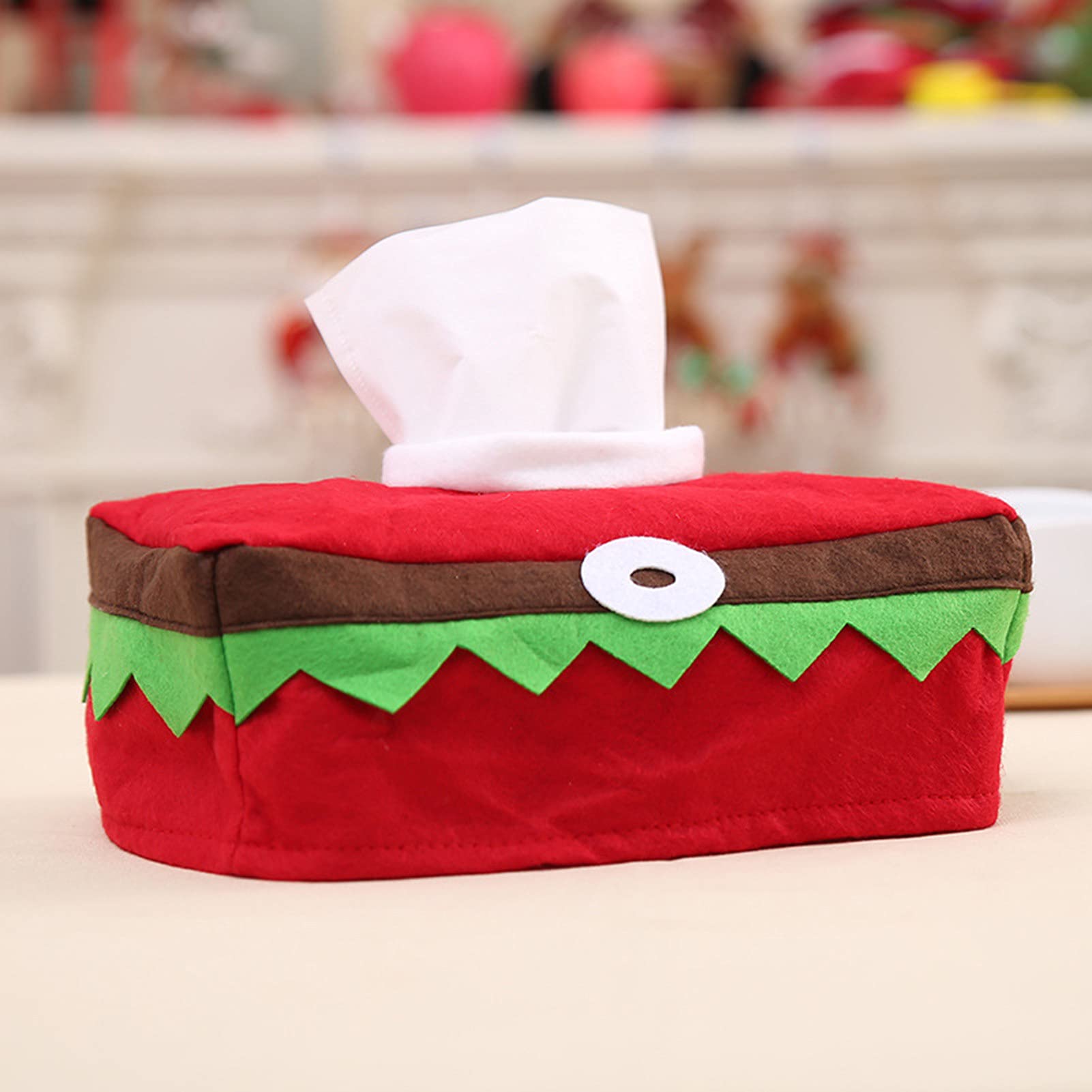 Christmas Tissue Box Cover - Foldable Elf Ornamental Tissue Box Holder for Holiday Home Decor (Red) | Perfect for Living Room, Bedroom & Christmas Party Decorations