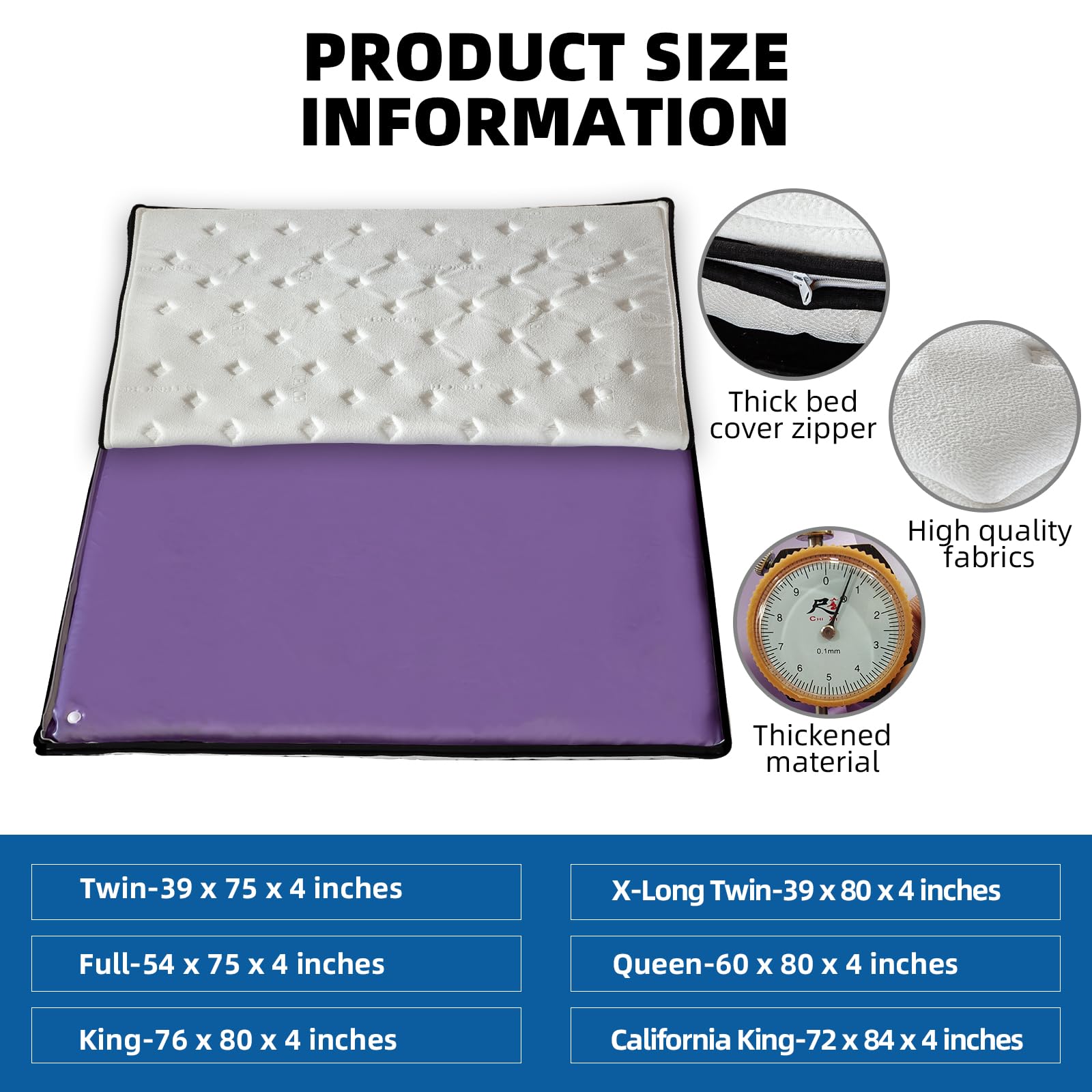 **Free Flow Full Wave Medium Water Bed - Square Purple Durable PVC Foldable Water Bed Set with Smart Thermostat, No Frame Needed Softside Water Bed for Adults & Elderly (Twin) - Perfect for Home, Guest Room, or Elderly Care Comfort**