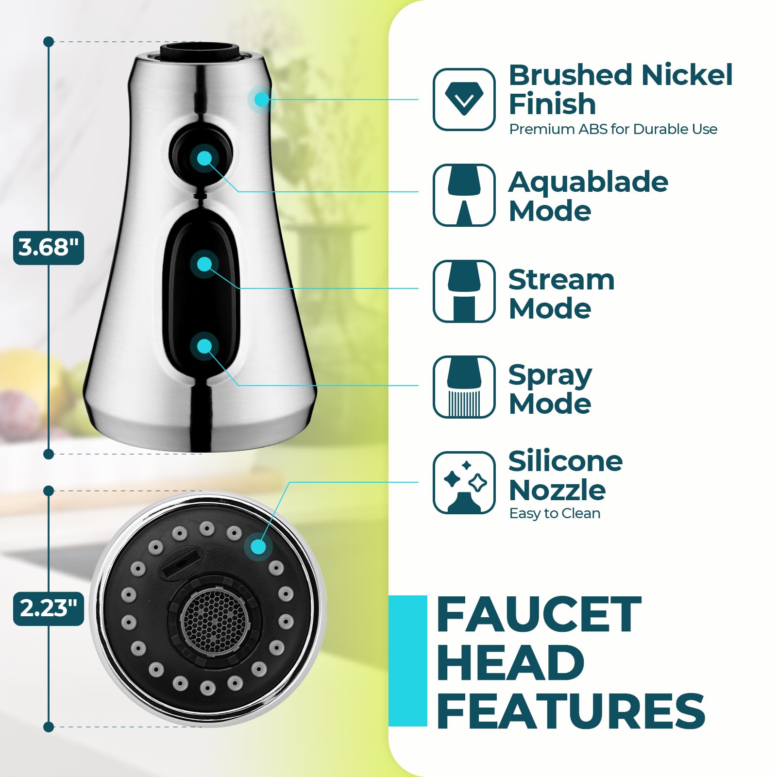 3-Mode Pull Down Kitchen Faucet Spray Head with 9 Adapters - Brushed Nickel for Moen & Delta - Perfect for Dishwashing & Sink Cleaning