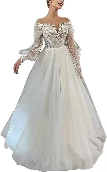 Elegant Lace Beach Wedding Dress with Sleeves | 2023 A-Line Bridal Gown for Women | Perfect for Beach Weddings, Evening Parties & Formal Events
