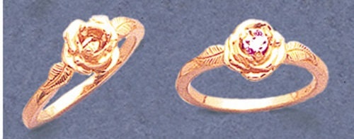 Solid Sterling Silver or 14kt Gold 3mm Petite Rose with Leaves Birthstone Ring - Size 4-7, Pre-Notched Blank Ring Setting (163 875 0300/143 875 0300) - Perfect for Birthdays, Anniversaries & Special Occasions
