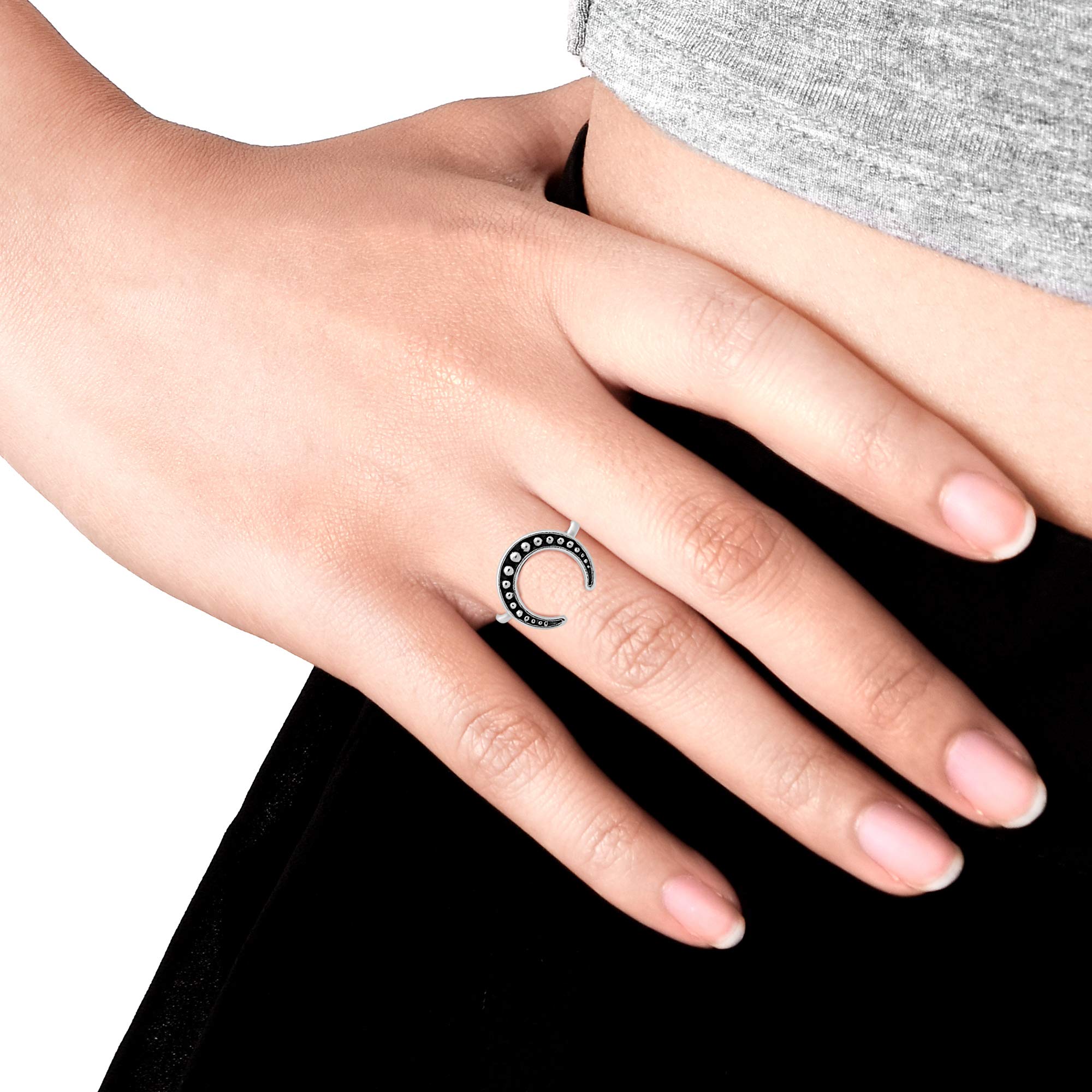 AeraVida Celestial Upside Down Crescent Moon .925 Sterling Silver Band Ring for Women | Minimalist Wedding Ring, Preppy Comfort Fit Jewelry | Perfect Gift for Daughter, Girlfriend, Wife | Sizes 7-9 | Ideal for Everyday Wear, Special Occasions & Gifting