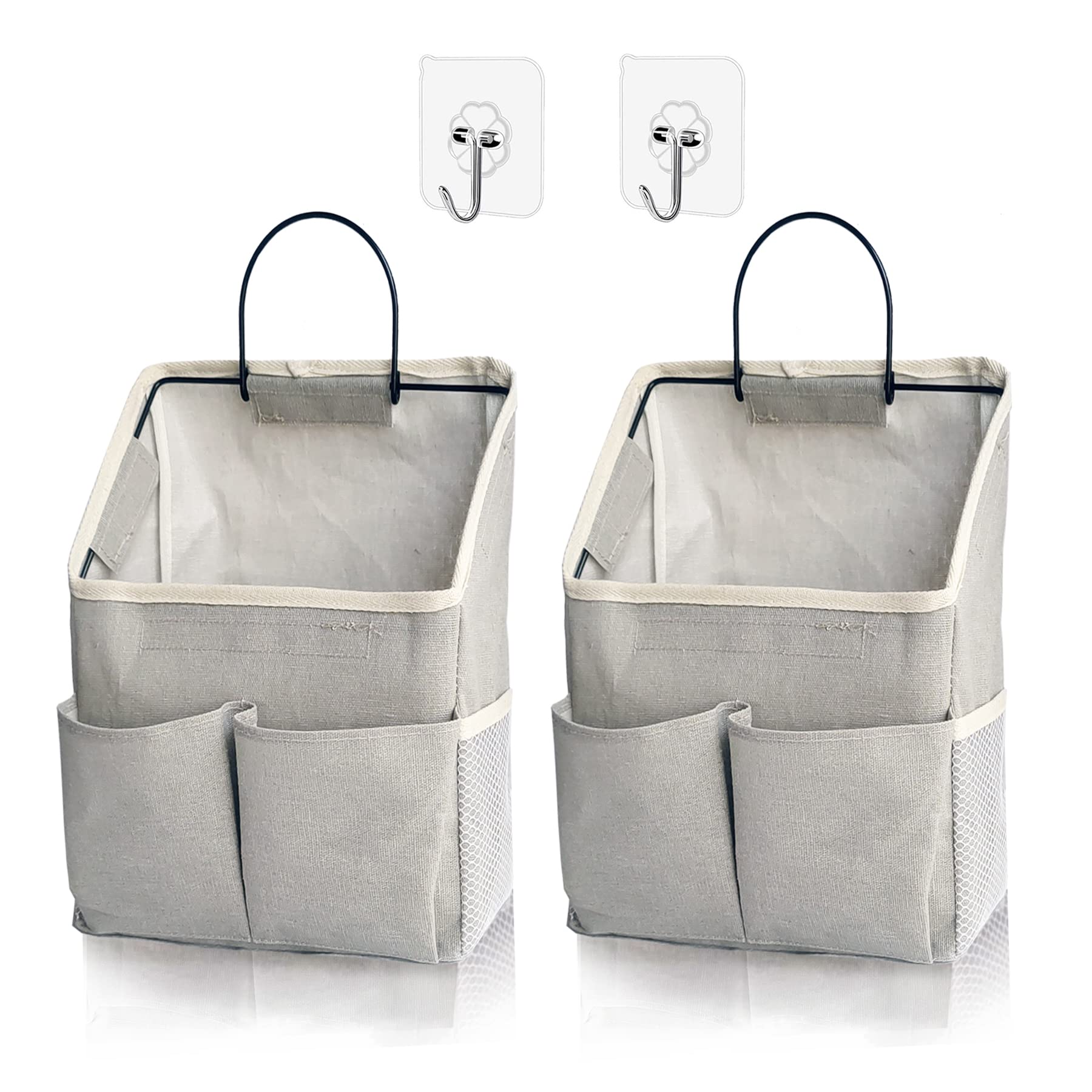 2 Pack Wall Hanging Storage Organizer with Multiple Pockets - Space Saving Closet & Door Organizer for Dorm, Bathroom, Bedroom - Perfect for Shoes, Accessories & Toiletries (Grey)