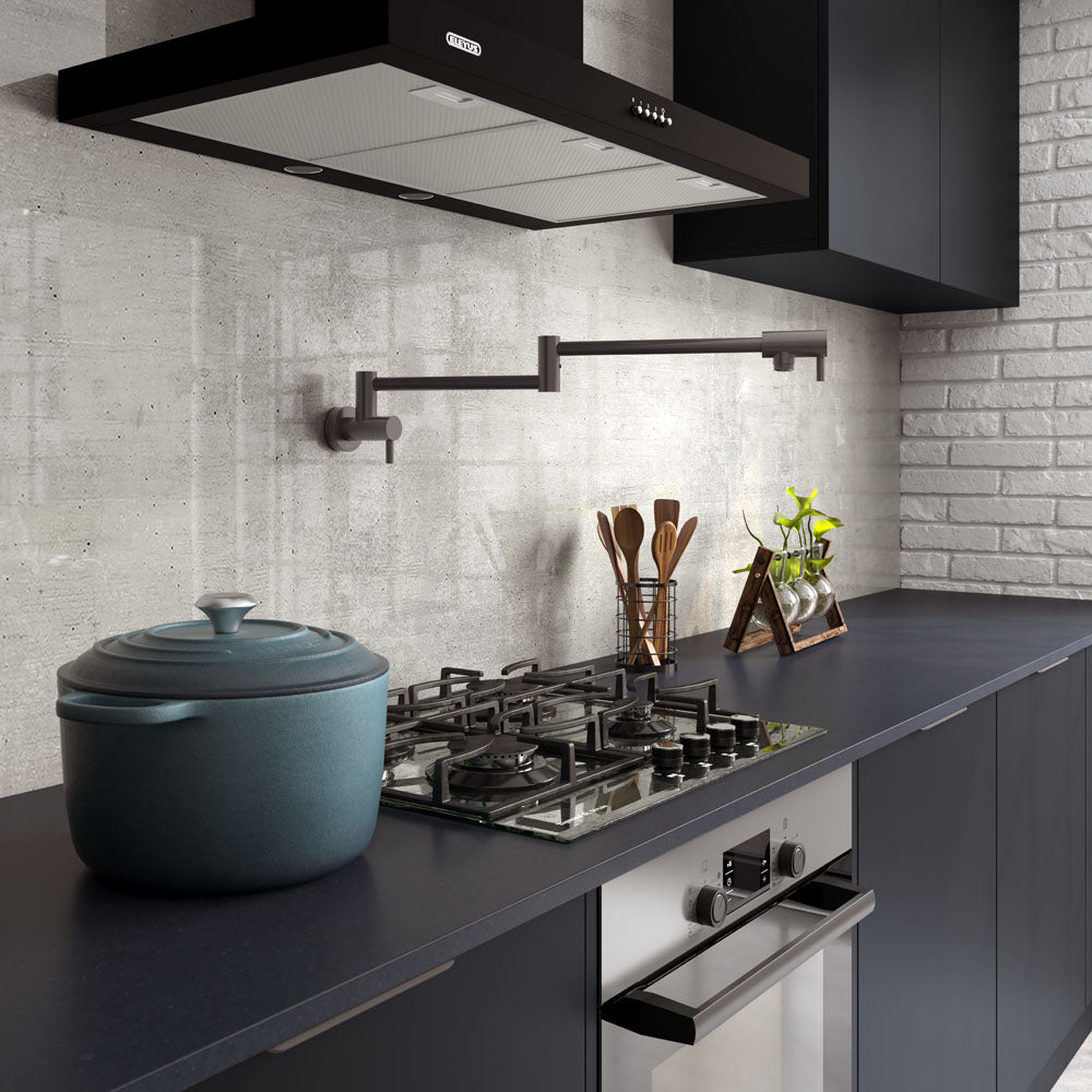 Fienza 228120GM Kaya Pot Filler Faucet in Gun Metal Finish - Wall Mounted Commercial Grade Kitchen Sink Faucet for Easy Pot Filling, Ideal for Home Chefs and Professional Kitchens