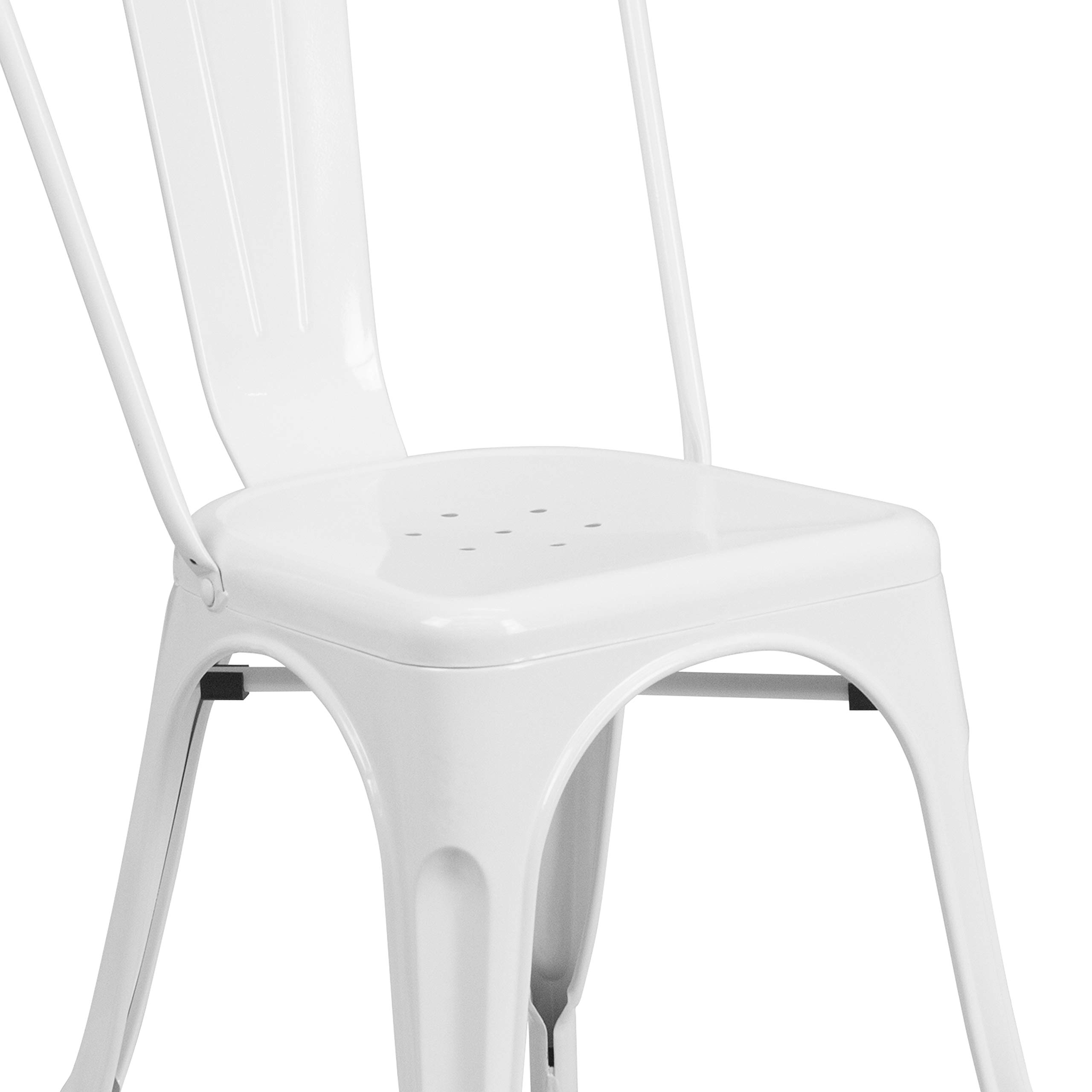 4 Pack White Metal Stackable Chairs for Indoor & Outdoor Use - Durable Bistro & Restaurant Chairs - Perfect for Dining, Cafes, Patios & Events