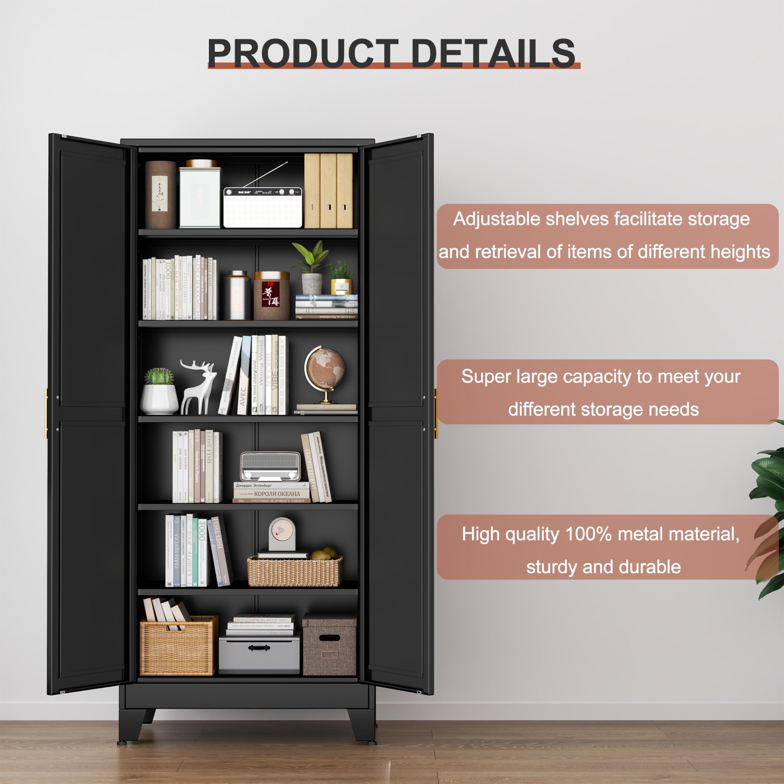 Kitchen Pantry Storage Cabinet with Doors & Adjustable Shelves - 75