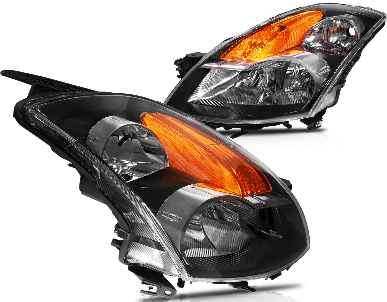 2007-2009 Nissan Altima Headlight Assembly Replacement - Black Housing, Amber Reflector, Clear Lens - Perfect for Night Driving & Foggy Conditions