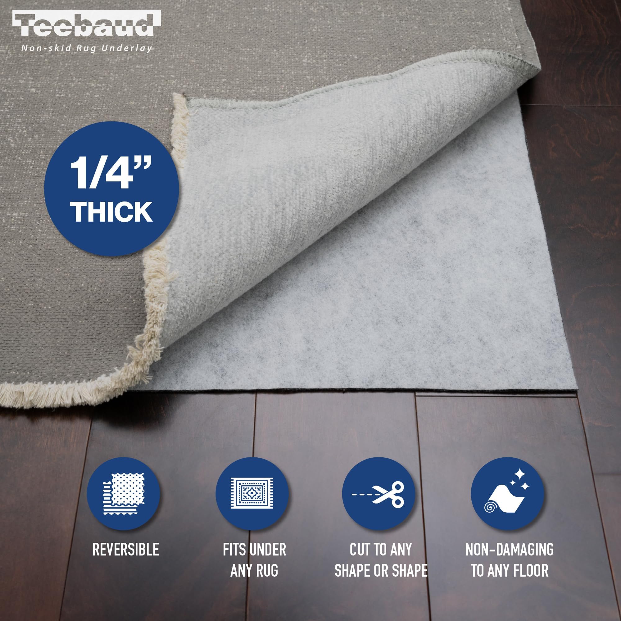 8' x 10' Non-Slip Rug Pad for Hardwood Floors | Reversible Gripper & Non-Skid Backing | Safe for Vinyl, Tile & Laminate | 1/4
