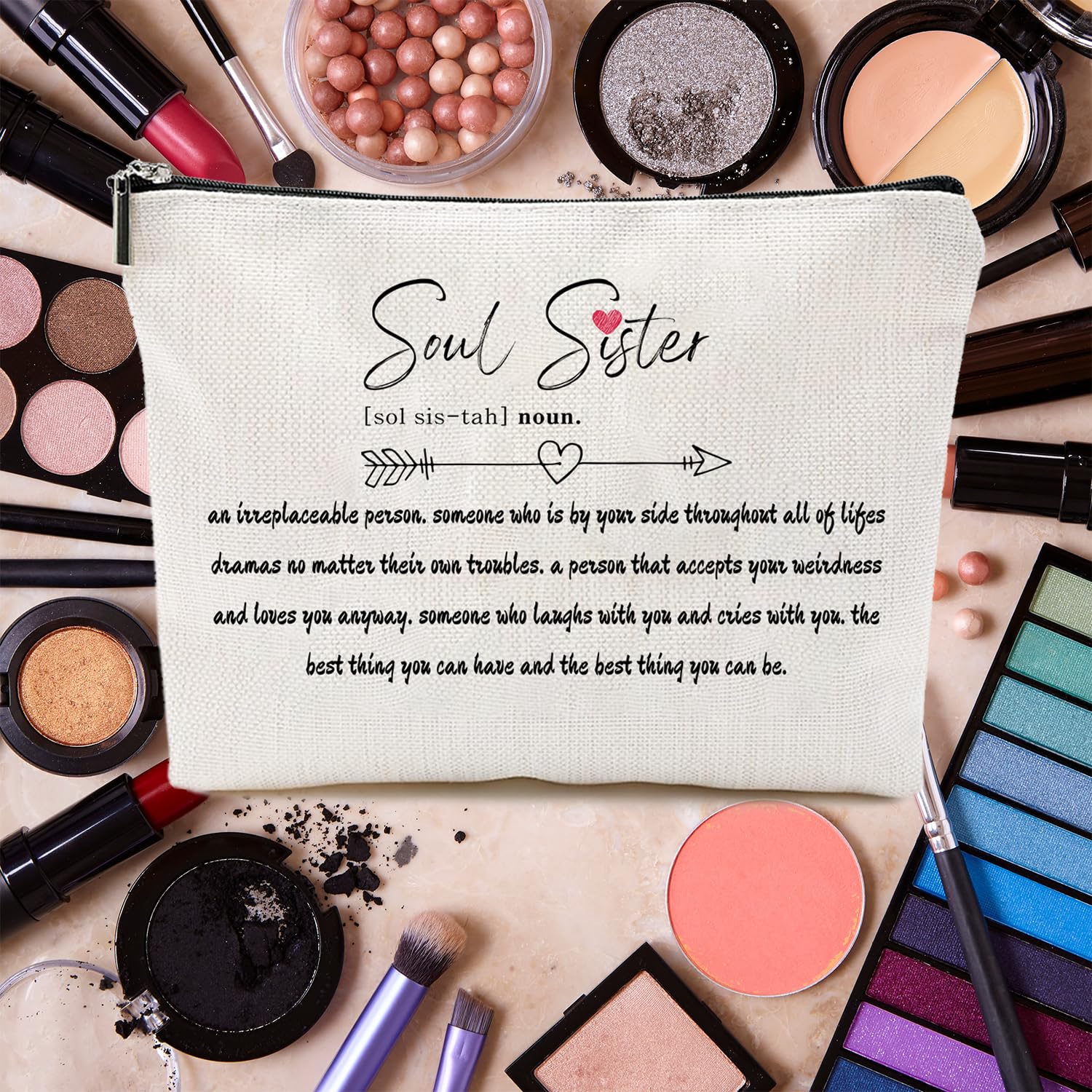 Handmade Toiletry and Makeup Bag - Perfect Women's Gift for Best Friends, Sisters, Birthday & Christmas Presents - Soul Sister Themed Cosmetic Organizer for Travel, Gym & Daily Use