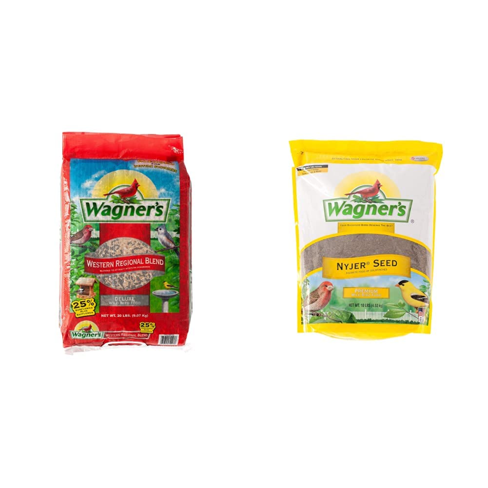 Wagner's 62008 Western Regional Blend Wild Bird Food 20lb Bag & 62050 Nyjer Seed Wild Bird Food 10lb Bag - Premium Wild Bird Seed Mix for Backyard Feeders, Attracting Cardinals, Finches and Songbirds