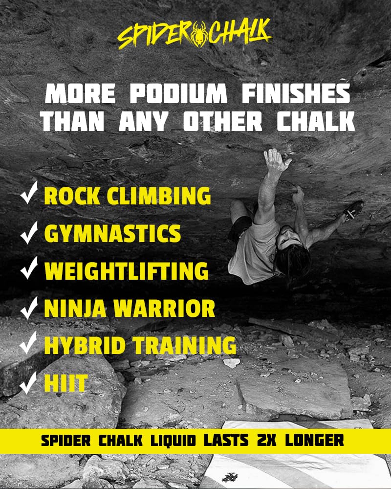 SPIDER CHALK 8oz Extreme Grip Liquid Chalk for Weightlifting - No Mess, Lab-Grade Formula Made in USA | Perfect for Powerlifting, Gym Workouts & Rock Climbing