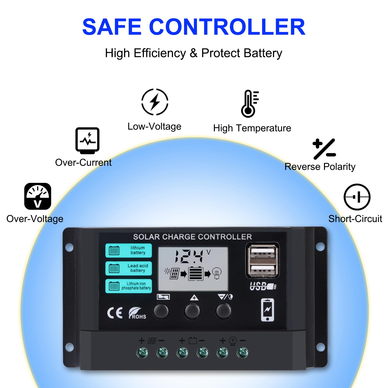 50W Monocrystalline Solar Panel Kit with 10A Charge Controller - 12V/24V Battery Charging for RV, Boat, Car Roof, Off-Grid Cabins & Outdoor Adventures | Portable Solar Power for Camping, Emergency Backup & Remote Locations