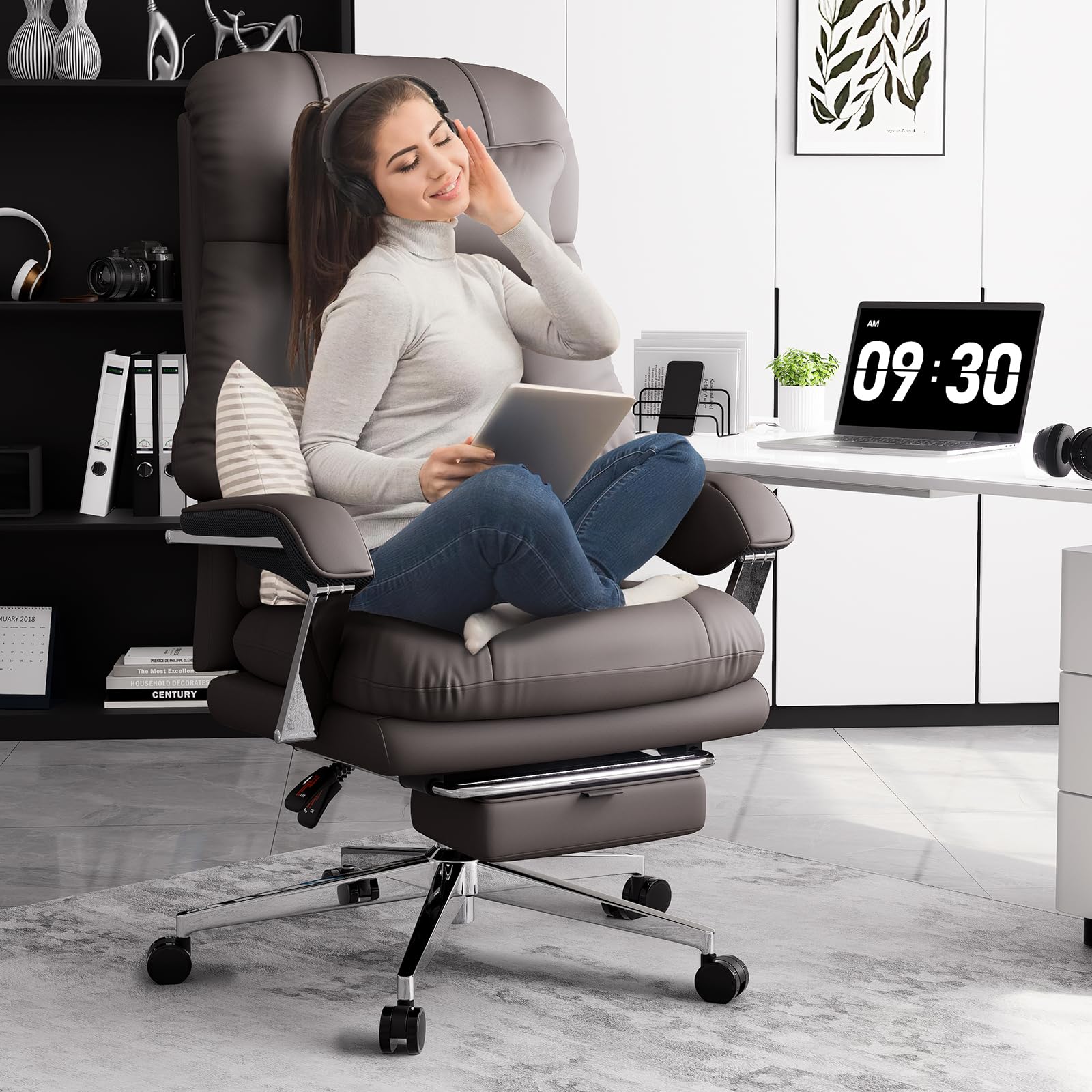 Big and Tall Office Chair for Heavy People 500lbs - High Back Ergonomic Executive Chair with Adjustable Headrest & Footrest - PU Leather Computer Desk Chair for Home Office (Black) - Perfect for Long Work Hours and Gaming Sessions