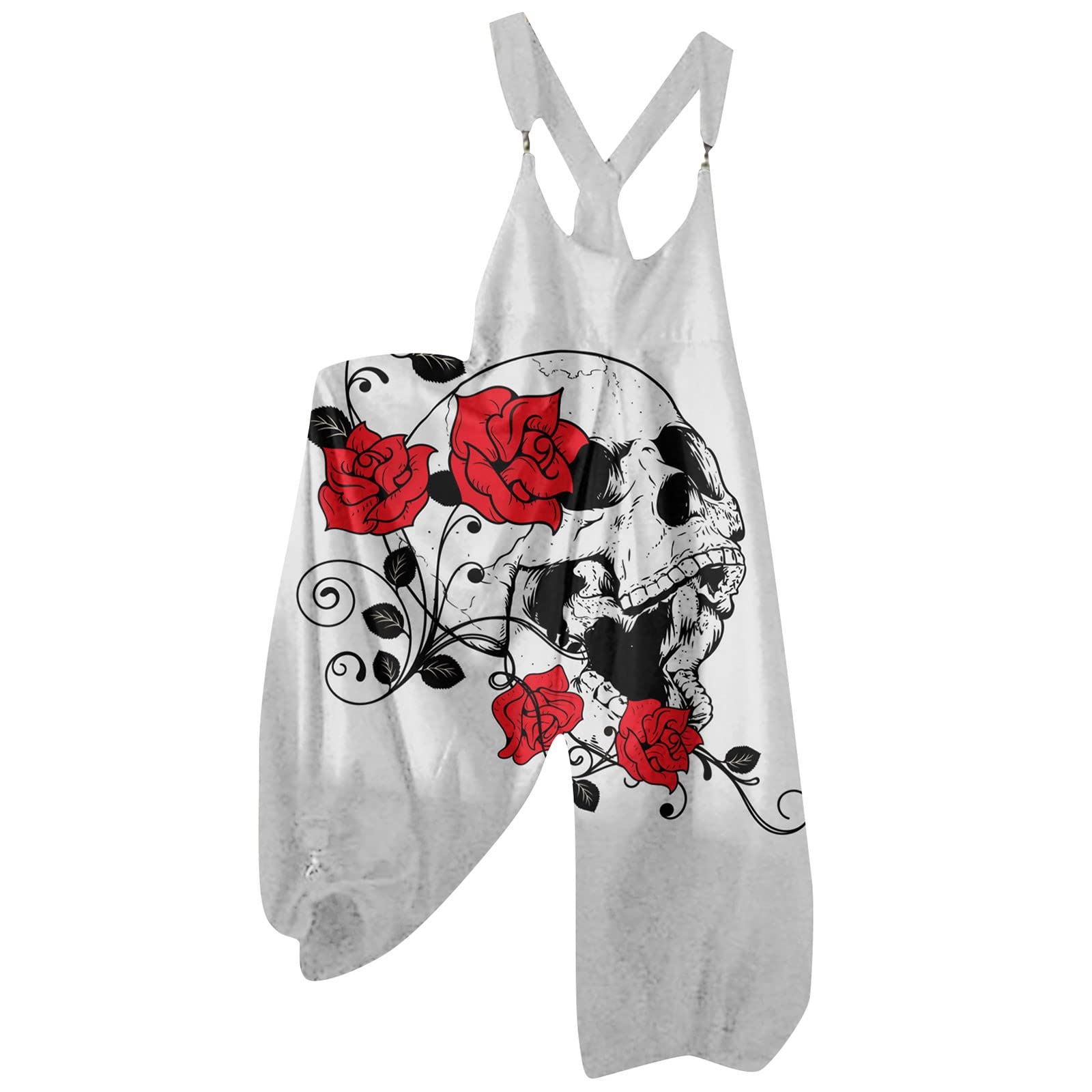 2022 Winter Skull Print Women's Overalls - Warm Cotton Baggy Wide Leg Pants, Loose Fit Romper Jumpsuit with Bib - Perfect for Casual Outings, Streetwear & Halloween Costumes